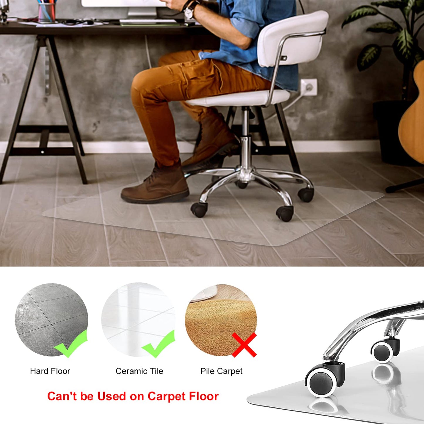 - Kuyal Clear Chair Mat | Hard Floor Use | 90x120cm Transparent Chair Mat -