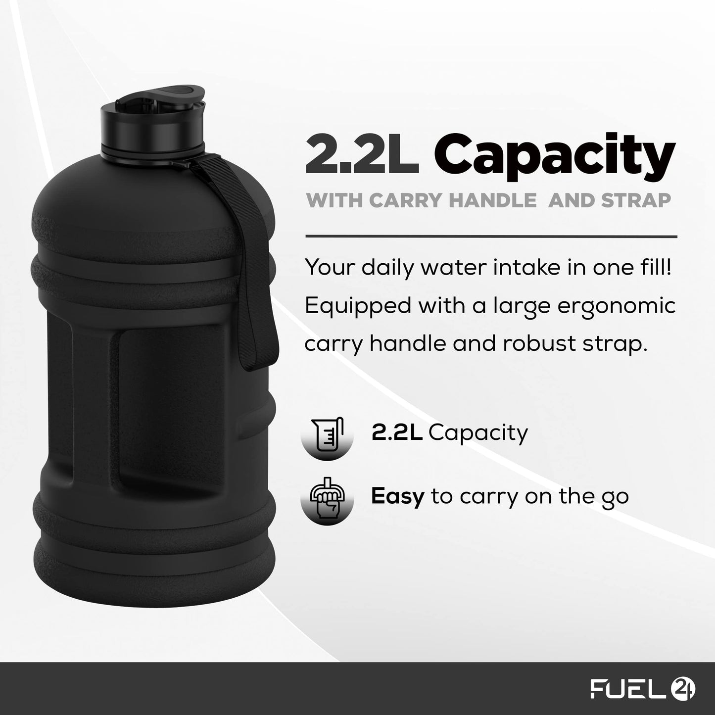 - Fuel24 | 2.2 Litre Water Bottle | Extra Strong Flex Material | Drop Proof | Pop or Straw Cap Options -