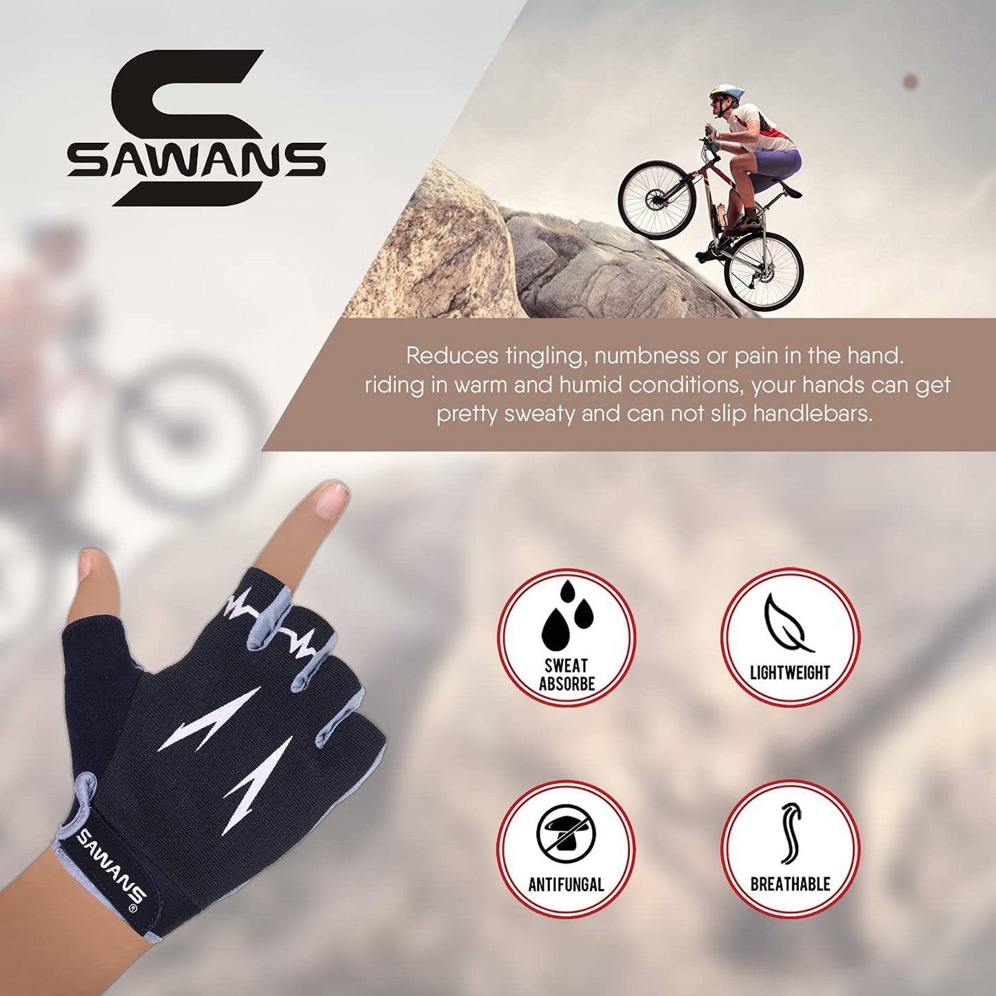 Cycling Gloves Half Finger Mountain Road Bike Cycle Gloves Anti Slip Shock Absorbing Padded Breathable MTB Bicycle Biking Gloves Sports Men Women (Black, L)