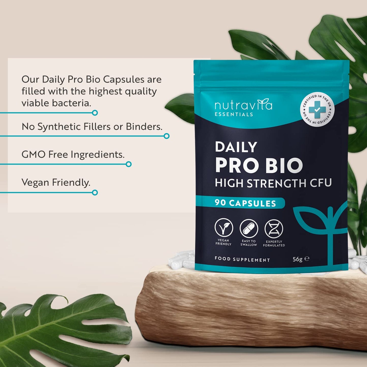 - Probiotics for Gut Health | 90 Vegan Capsules (Not Tablets) for Bloating Relief -