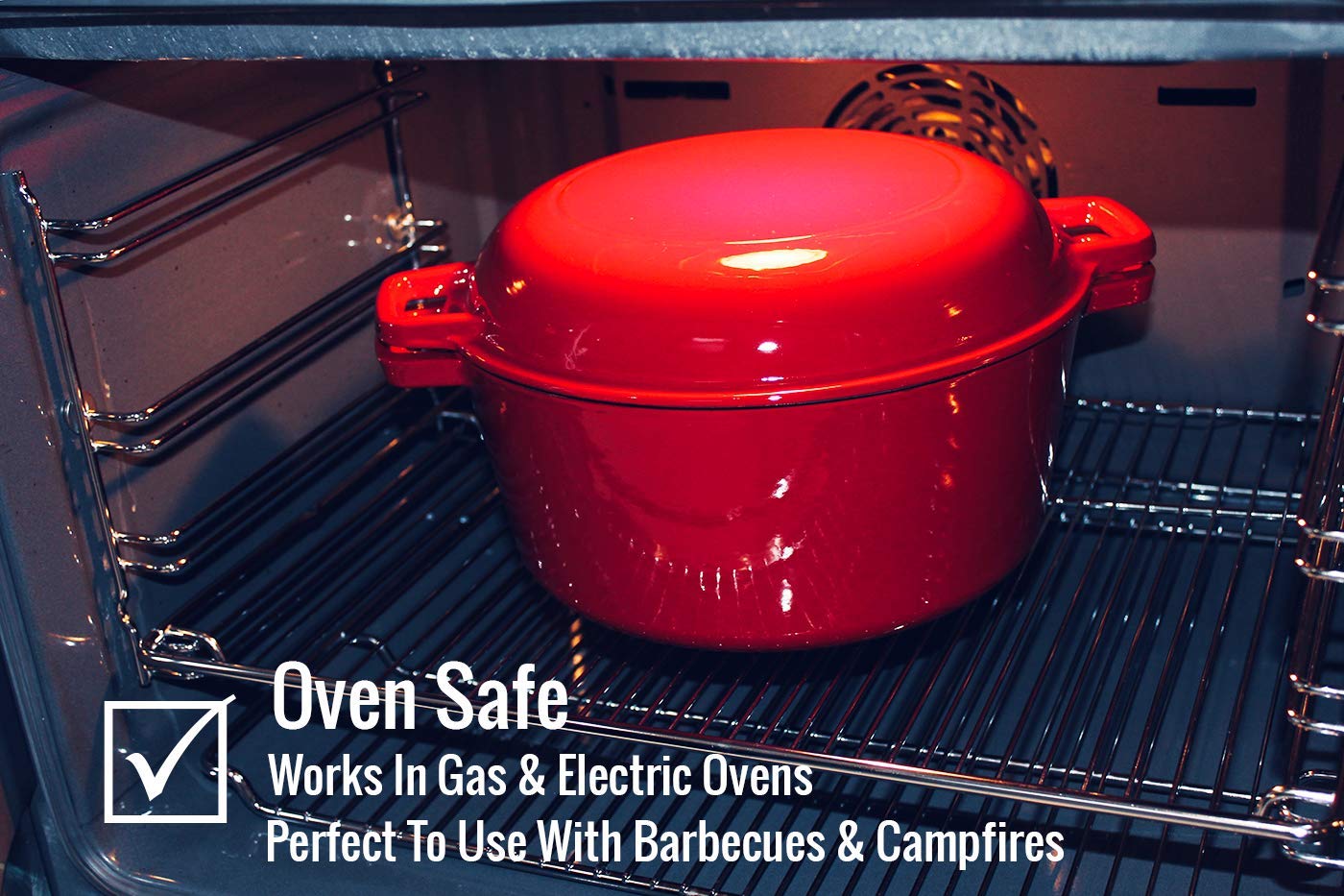 - Pinnacle Cookware  | 4.73 Litre / 5 Quart Enameled Red Cast Iron Double Dutch Oven -