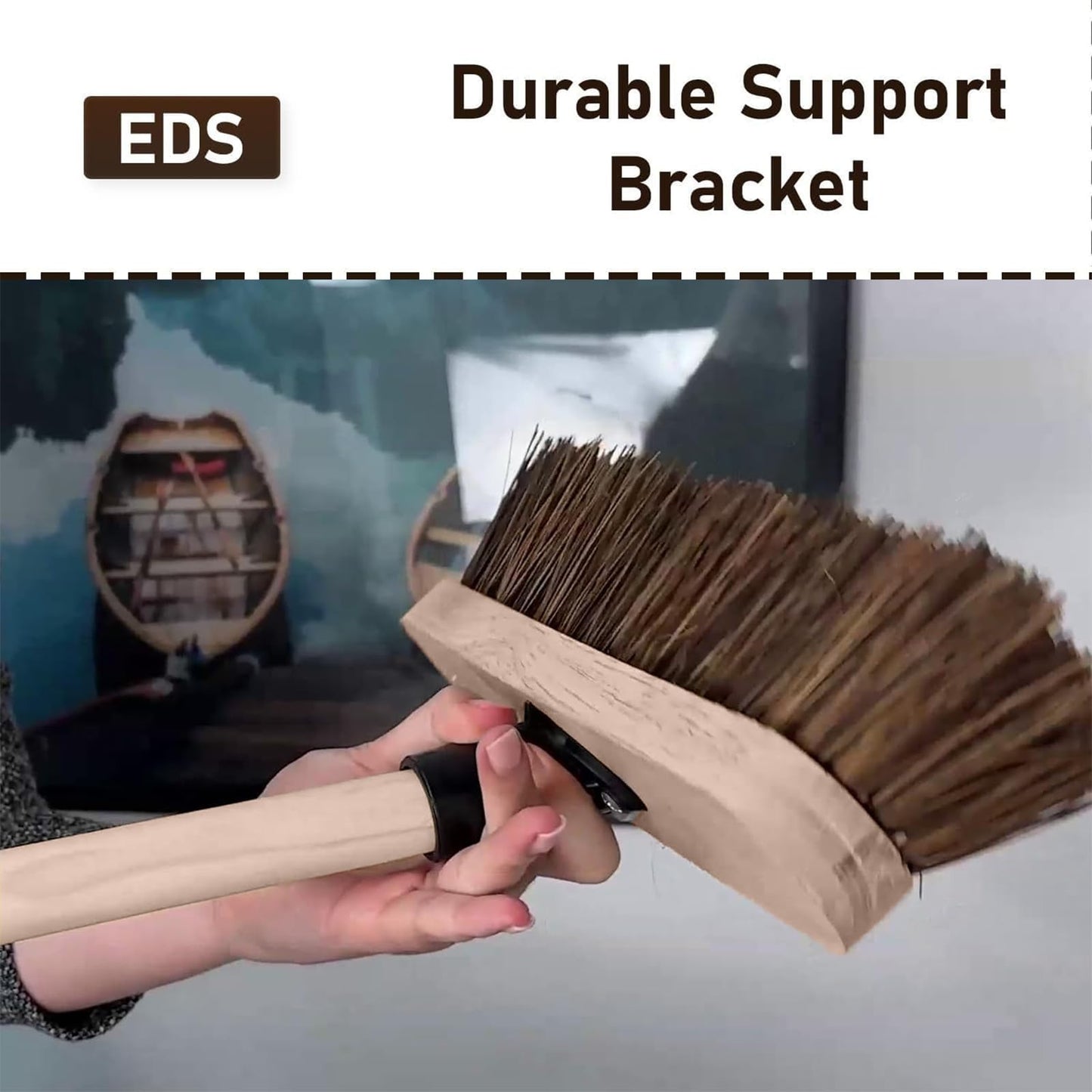 10” Garden Broom Outdoor with Wooden Handle Natural Stiff Bassine Hard Bristle Broom with Durable Support Bracket Yard Brush Heavy Duty Broom Outdoor Stiff Sweeping Yard Brush (Pack of 1)