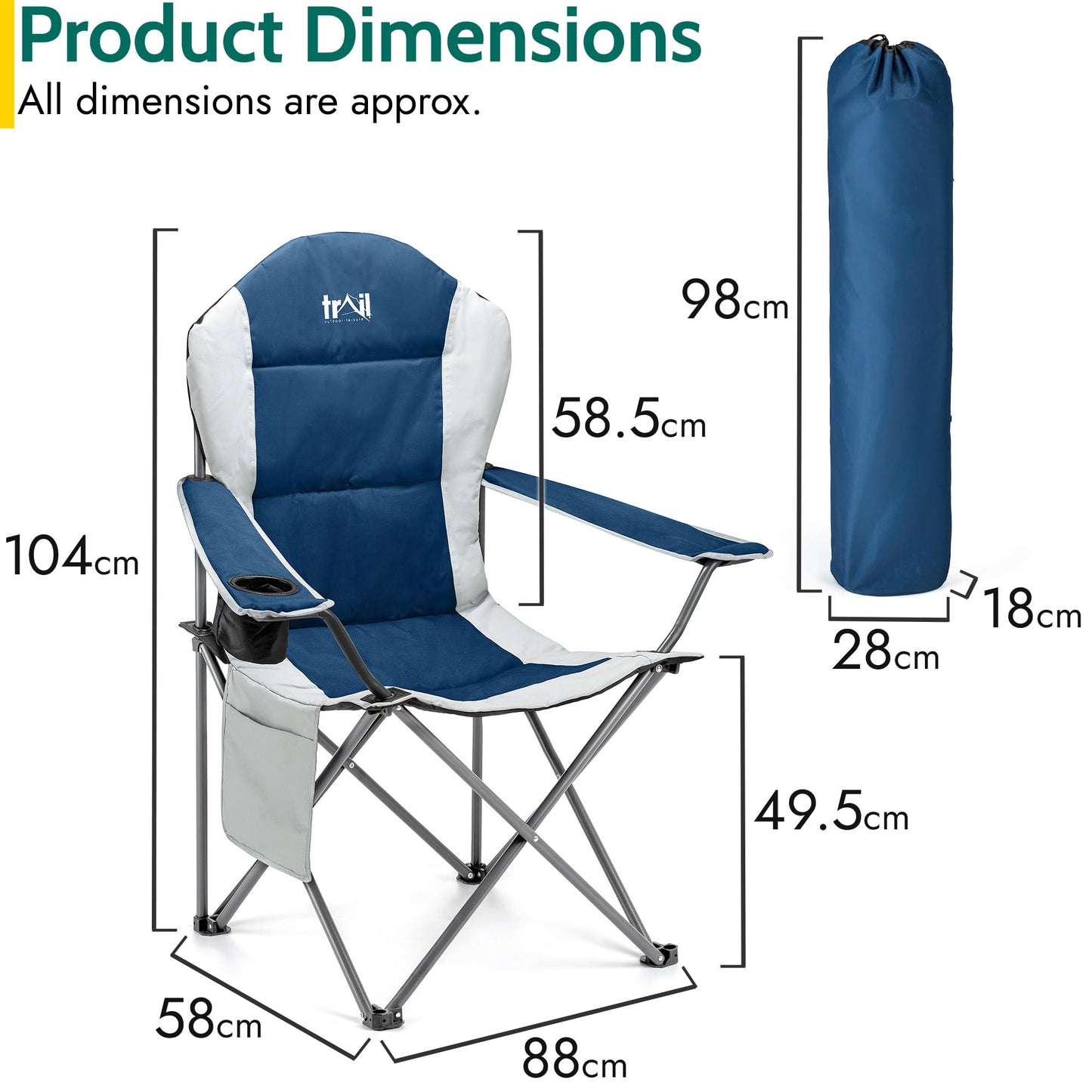 - Trail Falcon Folding Camping Chair | High Back Padded | Heavy Duty -
