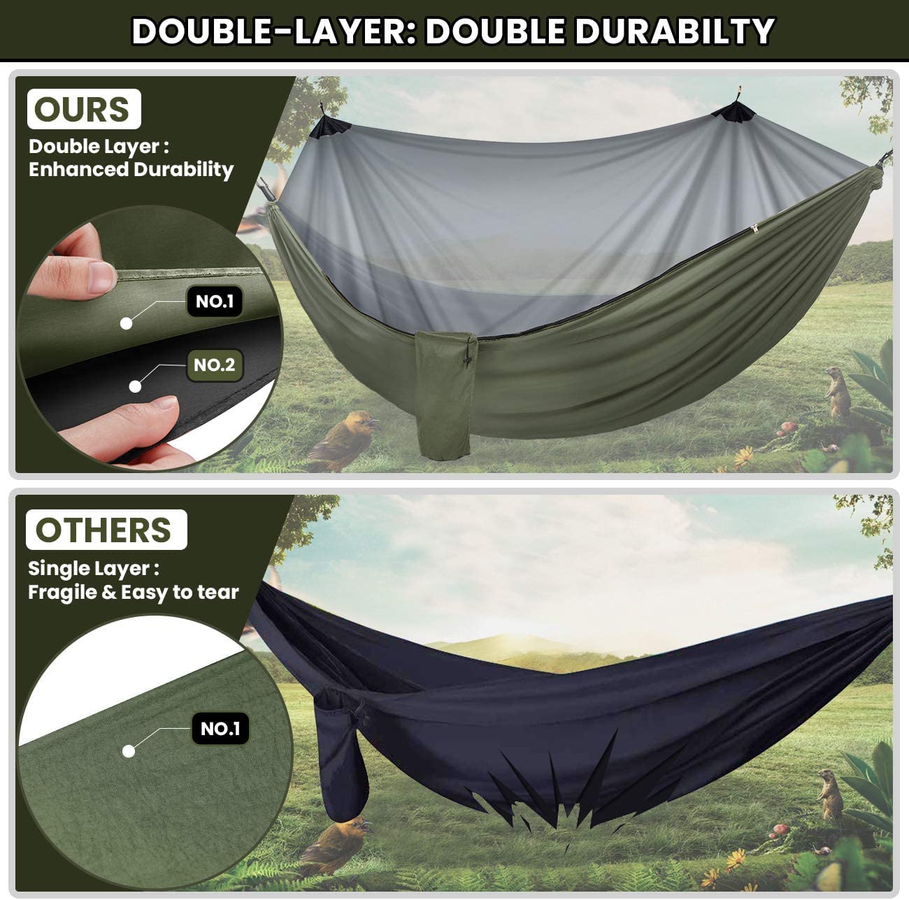- Overmont Camping Hammock | Mosquito Net | Ultralight 210T Double Layer Nylon -