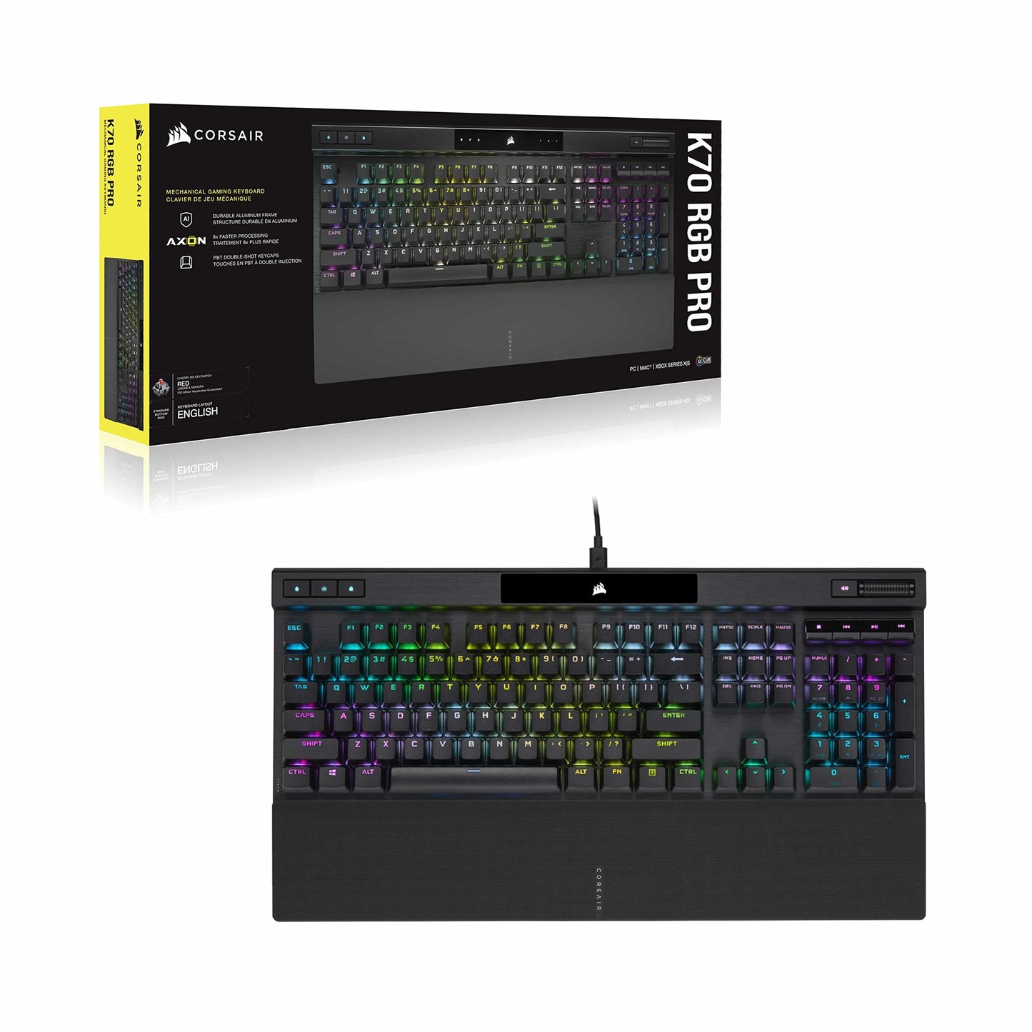 CORSAIR K70 RGB PRO Mechanical Wired Gaming Keyboard – CHERRY MX RED Linear Switches – PBT Double-Shot Keycaps – iCUE Compatible – QWERTY UK – PC, Mac, Xbox – Black