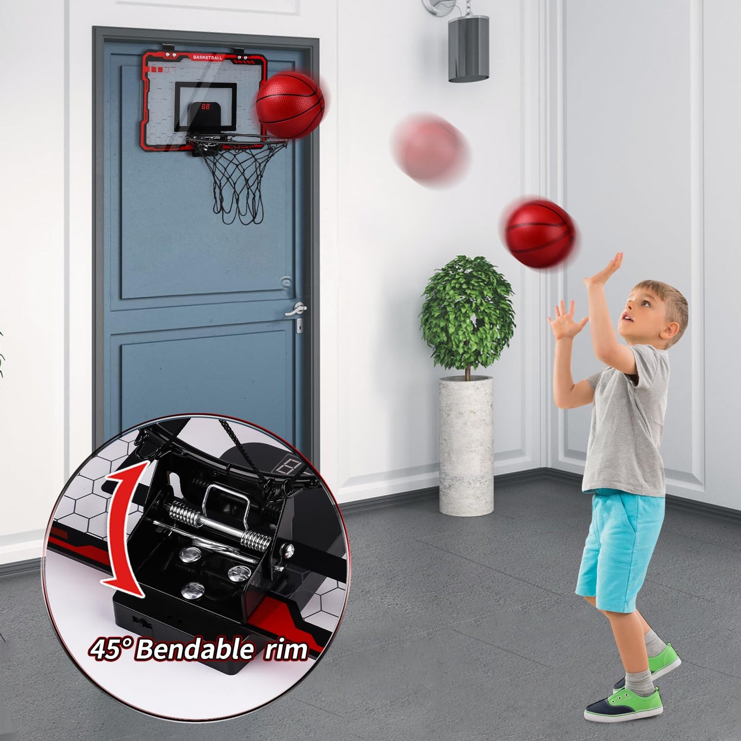 AmyBenton Basketball Hoop for Kids, Mini Basketball Hoop for Toddler Indoor Outdoor, Wall Mounted Basketball Hoop with Automatic Scoring, Basketball Hoop Back of Door for Boys and Girls age 6 7 8 9 10
