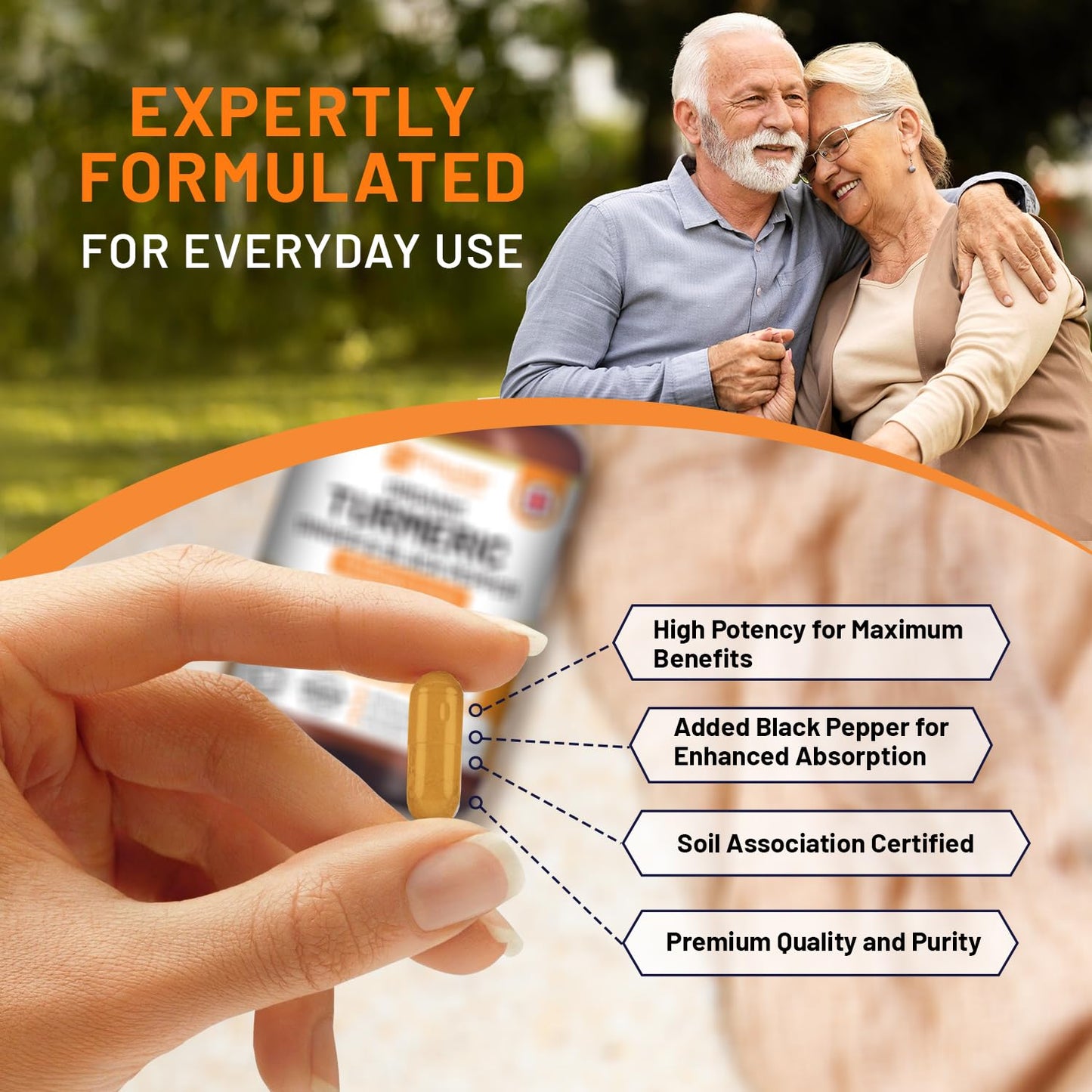 - Organic Turmeric Capsules High Strength 1440mg | 120 Capsules with Black Pepper, Ginger & Active Ingredient Curcumin -