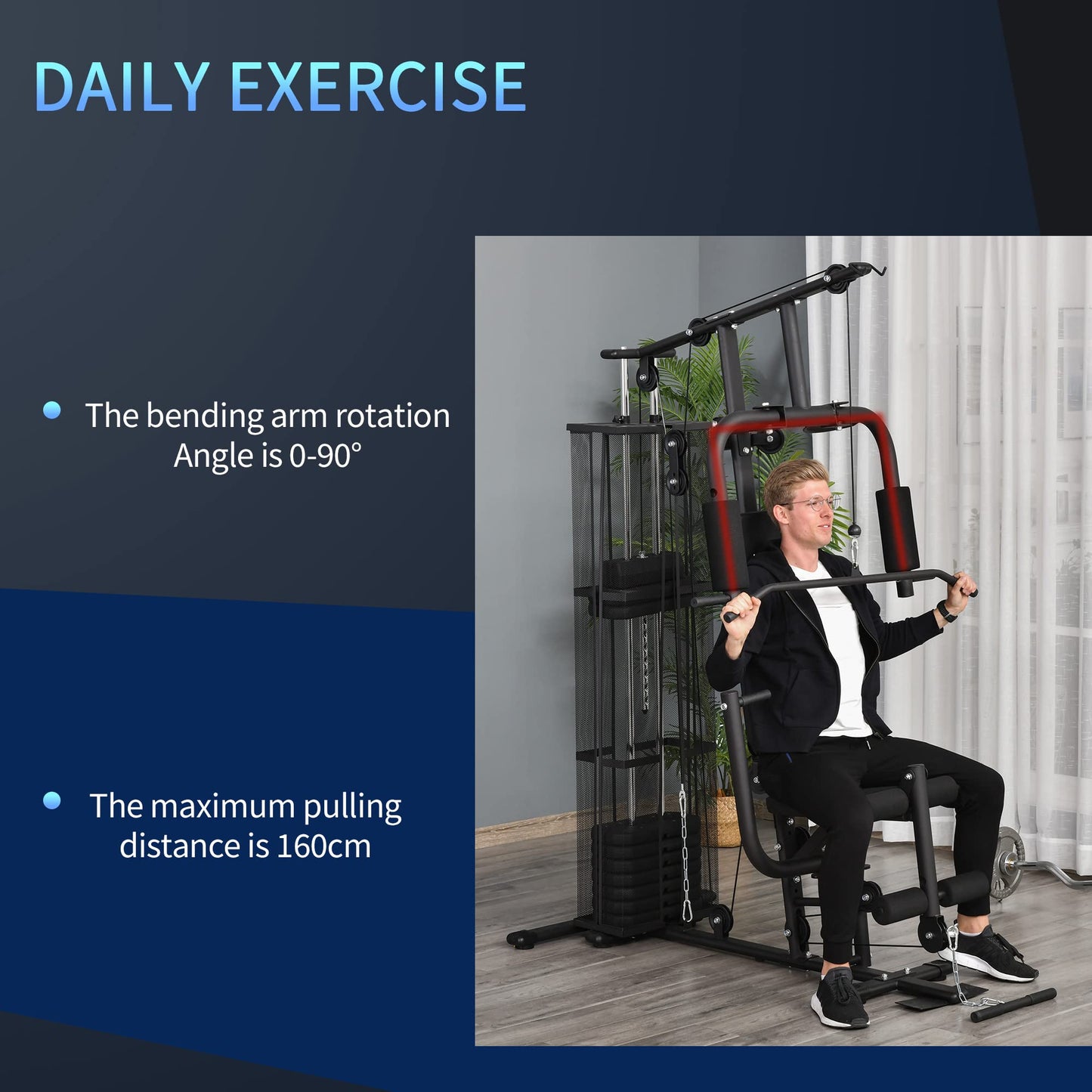 - HOMCOM Multi-Exercise Gym Workout Station | 45Kg Weight Stack Training System | Full Body Fitness for Home Gym -