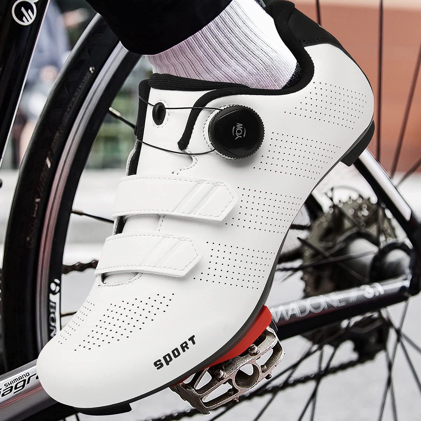 Cycling Shoes for Men Women Road Riding Shoe Compatible SPD Outdoor Indoor Cycling Shoes with Look Delta 218White47