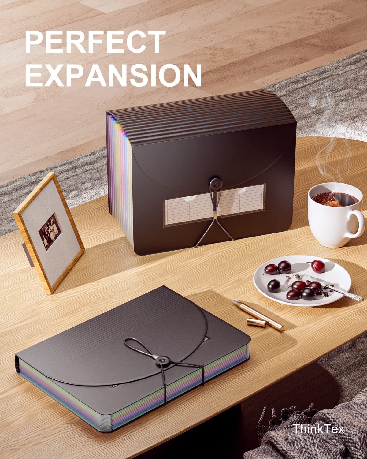 - ThinkTex Accordian File Organiser | 12 Pockets Expanding File Folders | Portable Monthly Bill Receipt Organiser | Colorful Tabs | Letter/A4 Size -