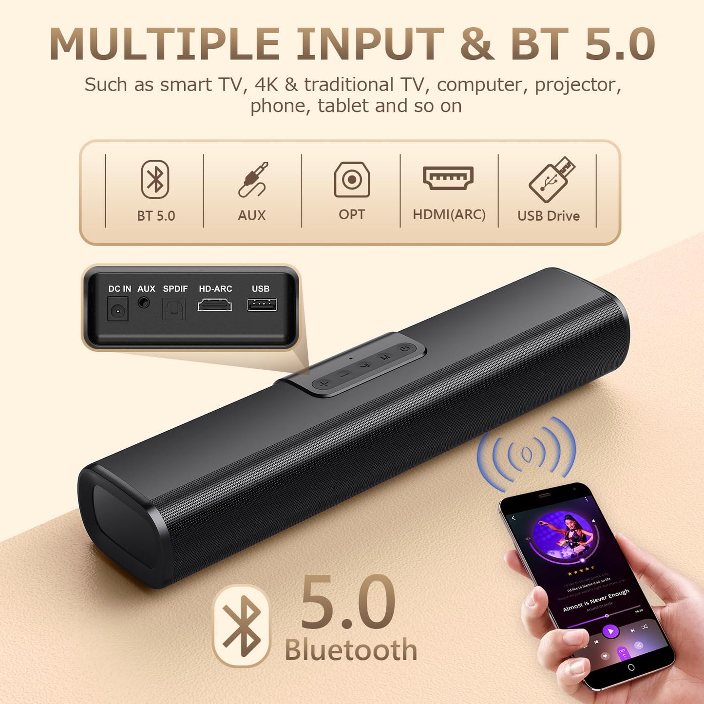 - EnjoyNest Sound Bars for TV | Soundbar with Bluetooth/Optical/AUX/HDMI ARC Connection -