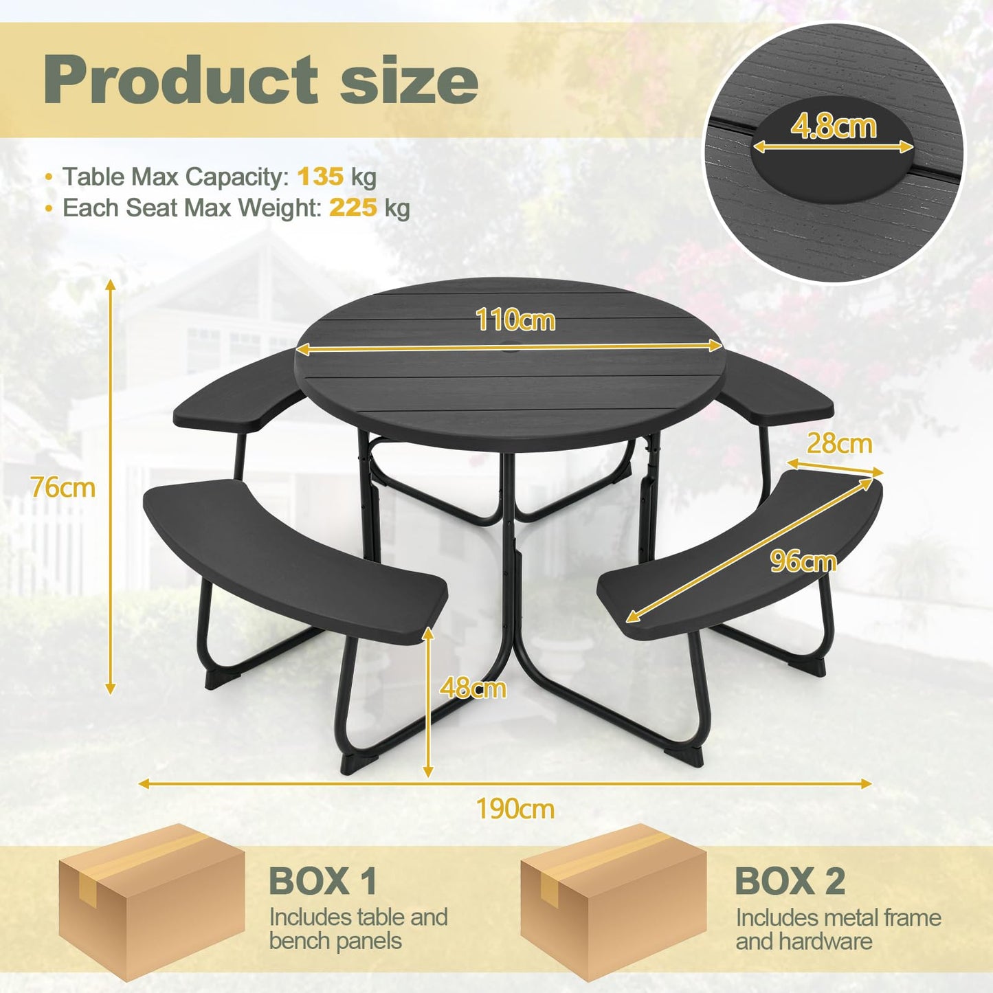 - TANGZON 8 Seater Picnic Table and Bench | Round/Square Camping Table -