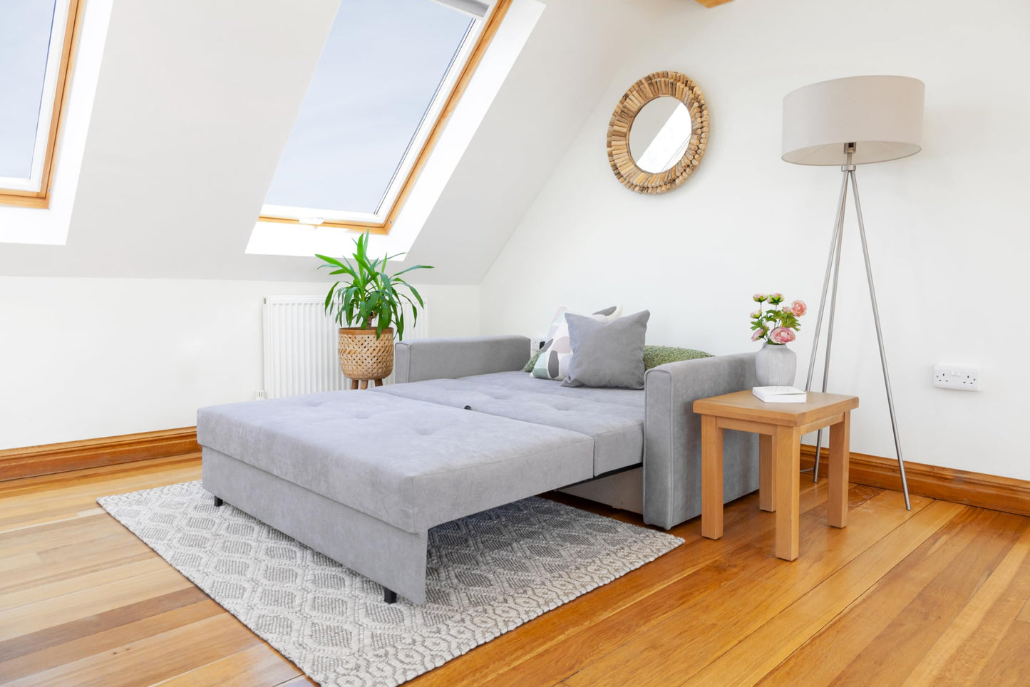 - Honeypot Sofabed \ Viva 2 Seater Sofabed with Storage | Grey Fabric Couch with Pull Out Double Sofabed | Setup Included -