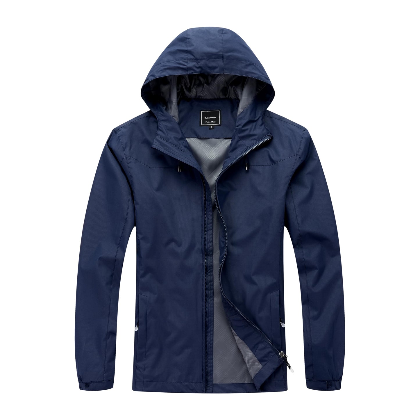 Blu Apparel Mens Waterproof Rain Jacket Premium Branded Walking Hiking Everyday wear Jacket Windproof (UK, Alpha, L, Regular, Regular, Navy)