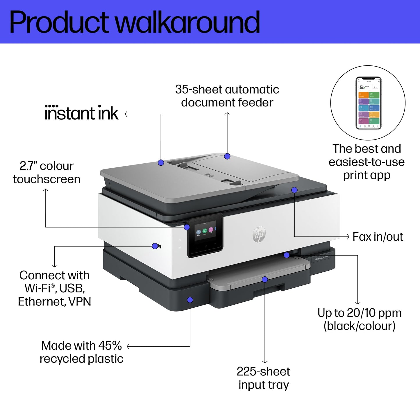 - HP OfficeJet Pro 8132e All-in-One Printer | Colour | Printer for Home | Print, Scan, Copy, Fax Automatic Document Feeder| 3 Months Instant Ink with HP | Print over VPN with HP+ | Up to 3 Year Warranty -