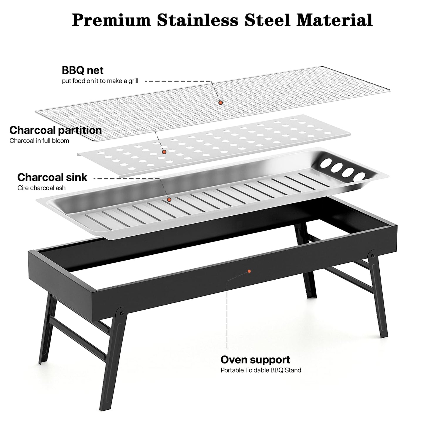 - Portable Charcoal Barbecue Grill |UYOTBKEUB Large Stainless Steel Compact Grill -