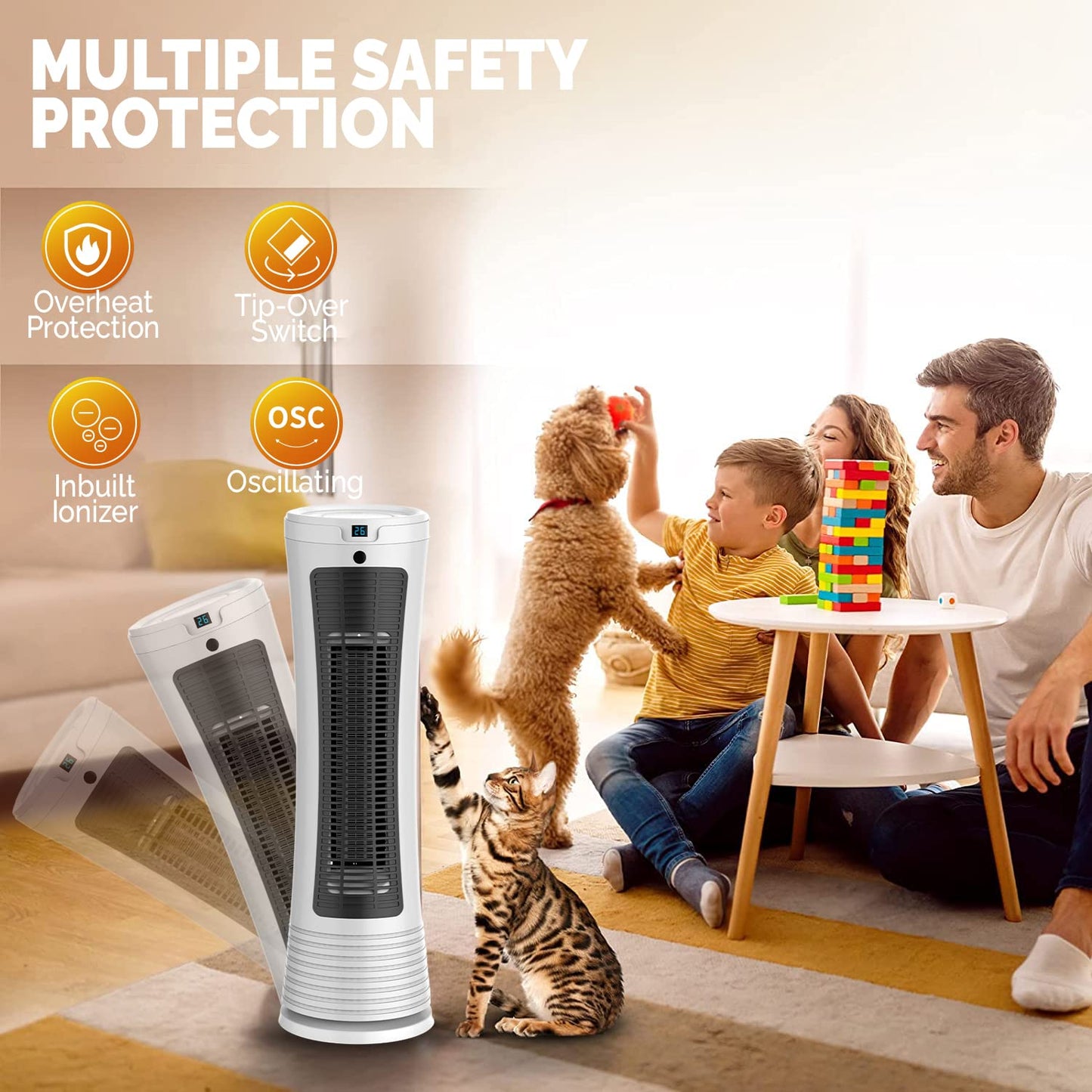 - Senelux Tower Space Heater | 2000W Portable Electric Ceramic Fan Heater -