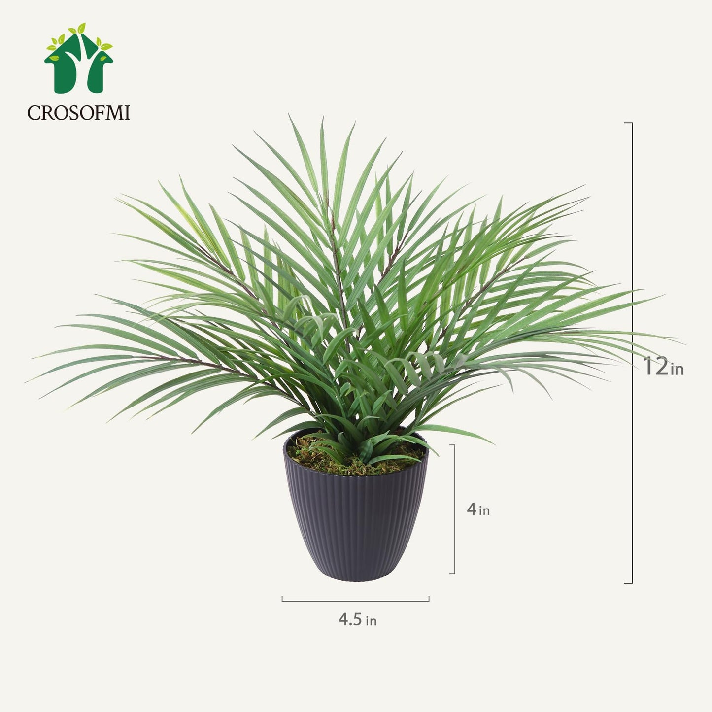 CROSOFMI Artificial Plants Areca Palm 35cm Fake Tropical Tree Faux Plants for Indoors and Outdoors Artificial Foliage and Plastic Pot for Party Office Home House Decorations (1 PACK)