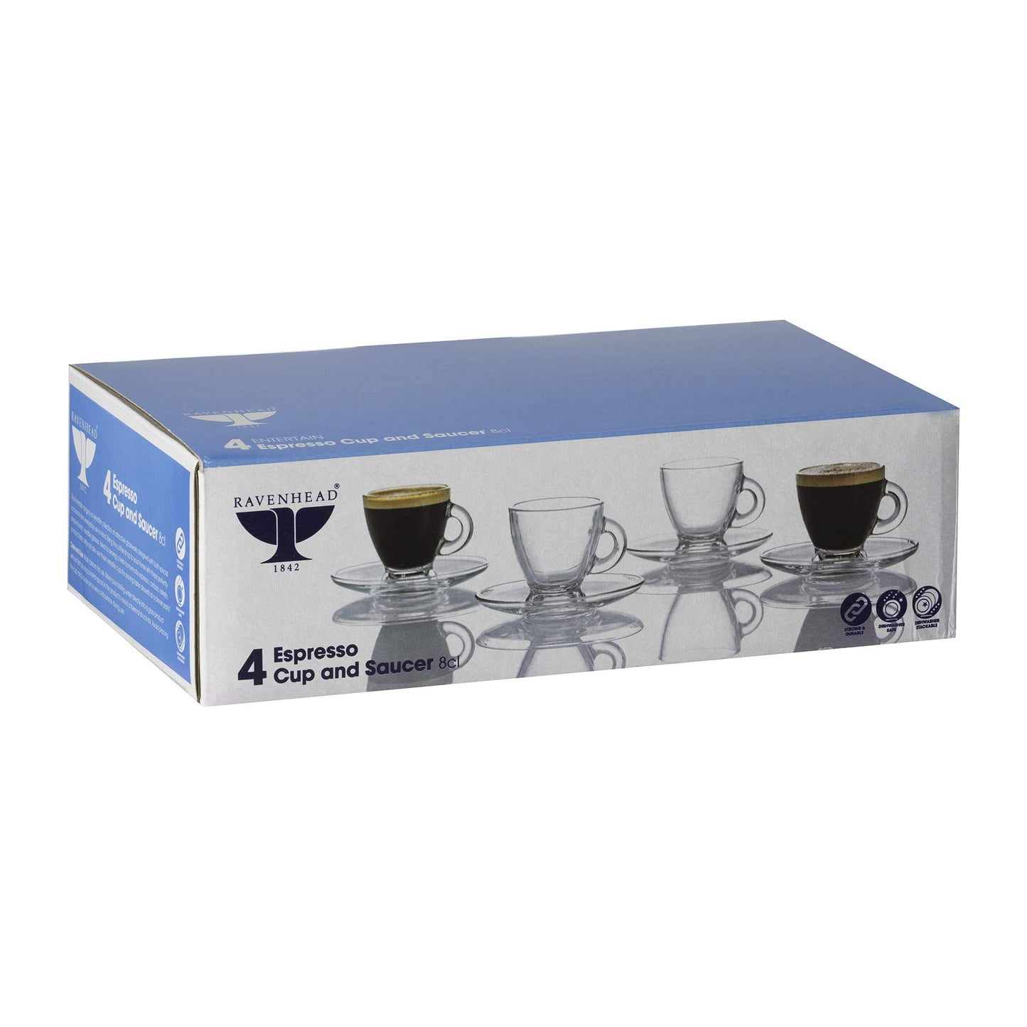 - Ravenhead Set Of 4 Glass Espresso Cup & Saucer Set | 8 CL -