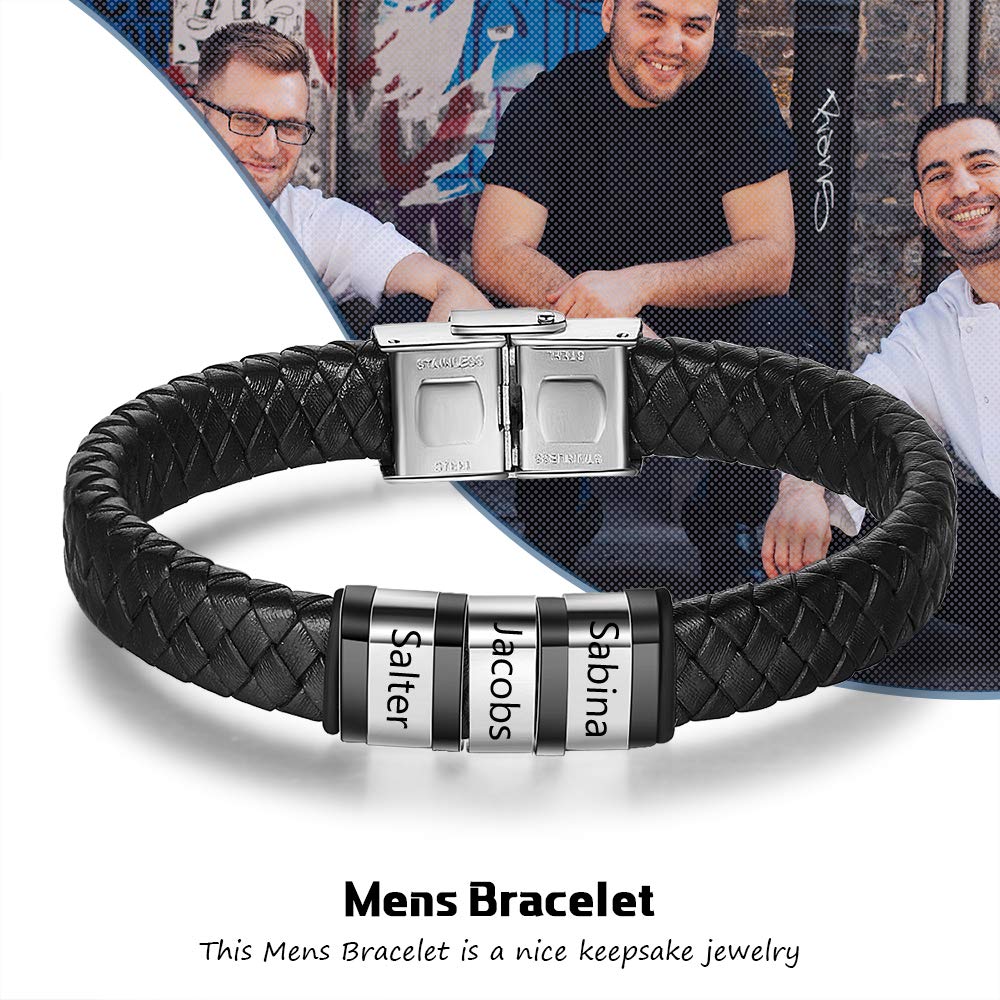 - Glooraca Personalised Mens Name Bracelets | Custom Braid Leather Bracelet For Men -