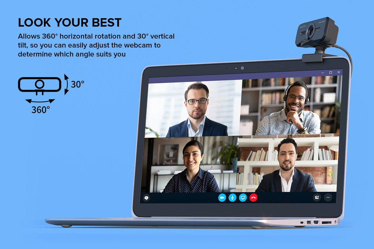 CREATIVE Live! Cam Sync 1080p V2 Full HD Wide Angle USB Webcam with Automatic Mute and Noise Cancelling for Video Calls, Improved Built-in Dual Microphone for Zoom, Skype