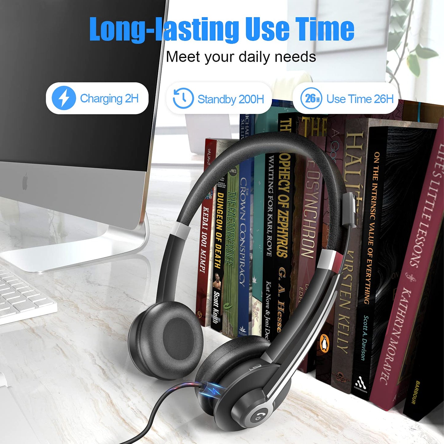 - YUWAKAYI Bluetooth Headset with Noise Canceling Microphone, V5.0, Mic Mute, Wireless Headphone for Laptop, Cell Phone, Tablet, Call Center, Office, Meeting,Online Class