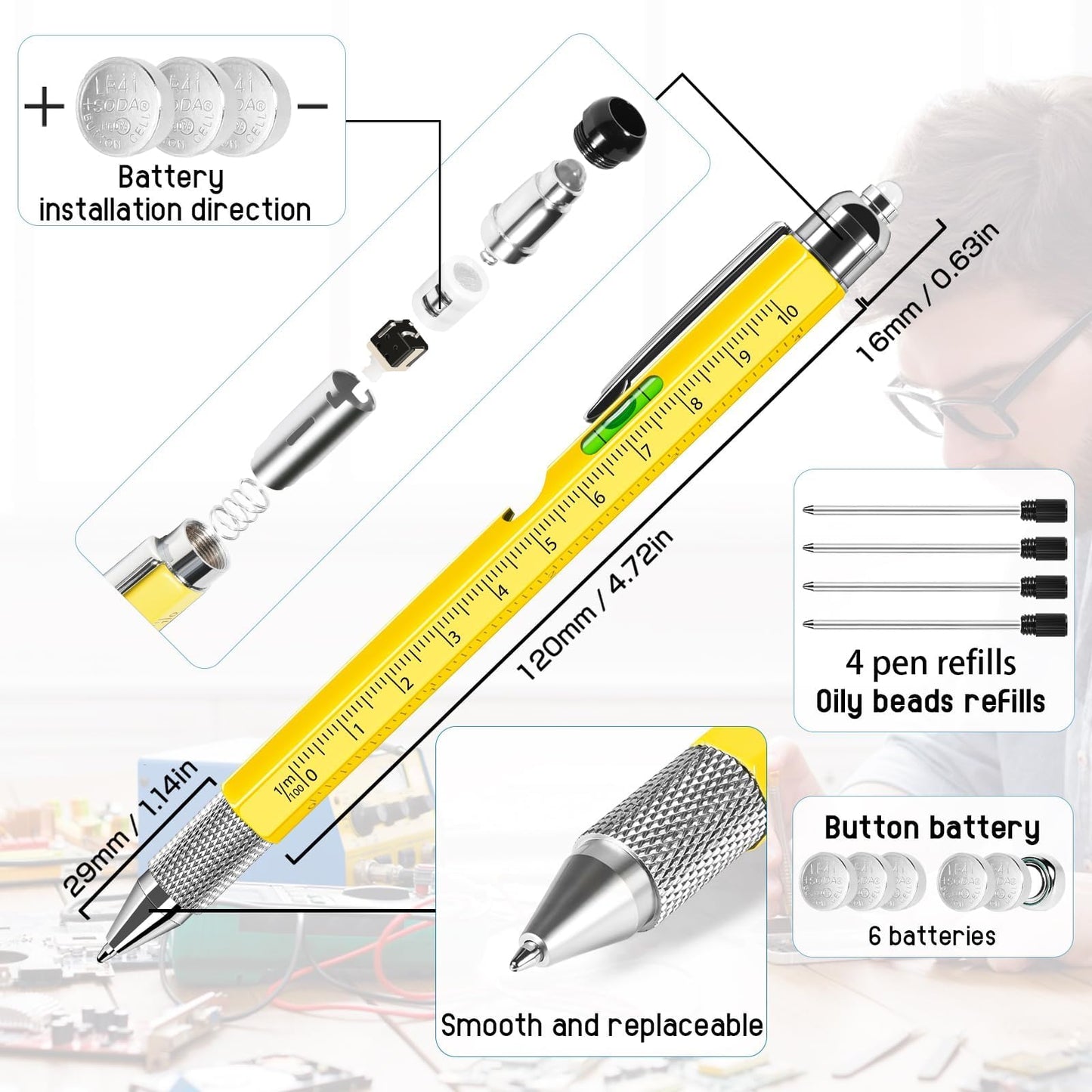 Chipate Gifts for Men, 9 in 1 Multi Tool Pen Mens Gifts, Birthday Gifts for Him, Mens Gifts for Christmas, Gifts for Men Who Have Everything, Stocking Fillers for Men, Gadgets for Men Dad Gifts