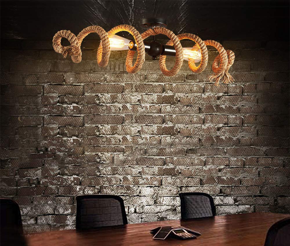 - Vintage Ceiling Light Hemp Rope Light Retro Bedroom Rope Lamp Spiral Design -