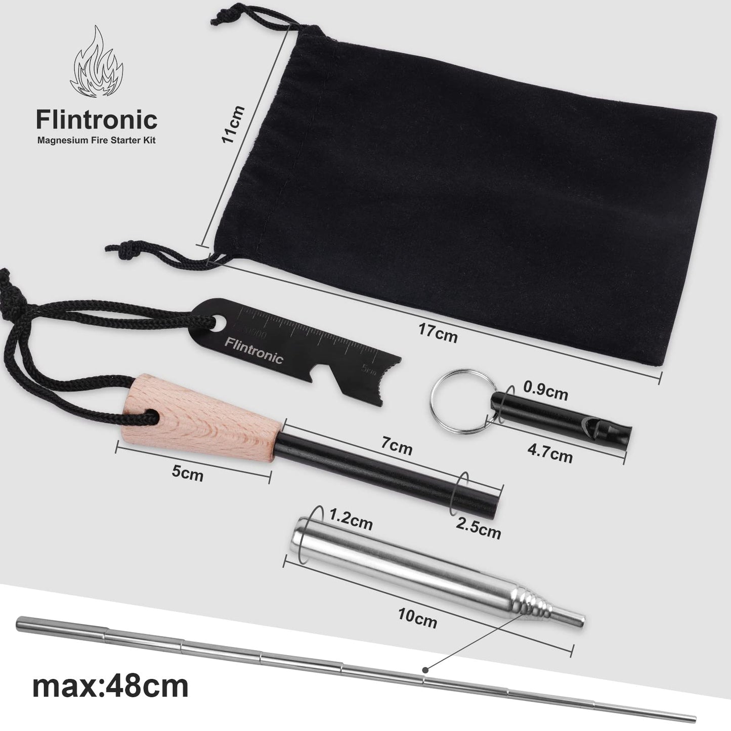 - Flintronic Survival Fire Steel | Flint Striker Steel Fire Starter Kit -