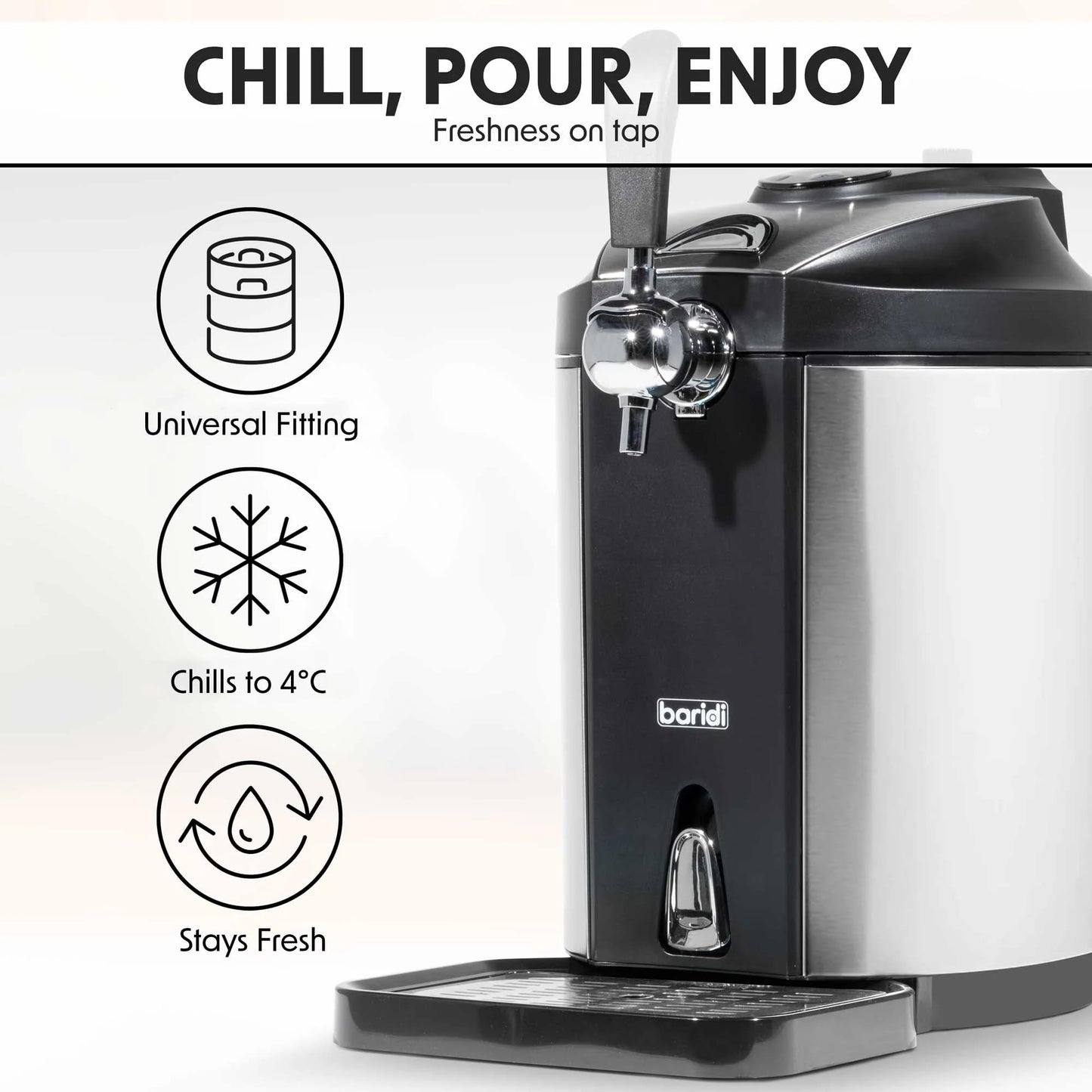 Baridi 5L Beer Draught Dispenser Tap Machine with Integrated Cooling for 5L Kegs - DH49