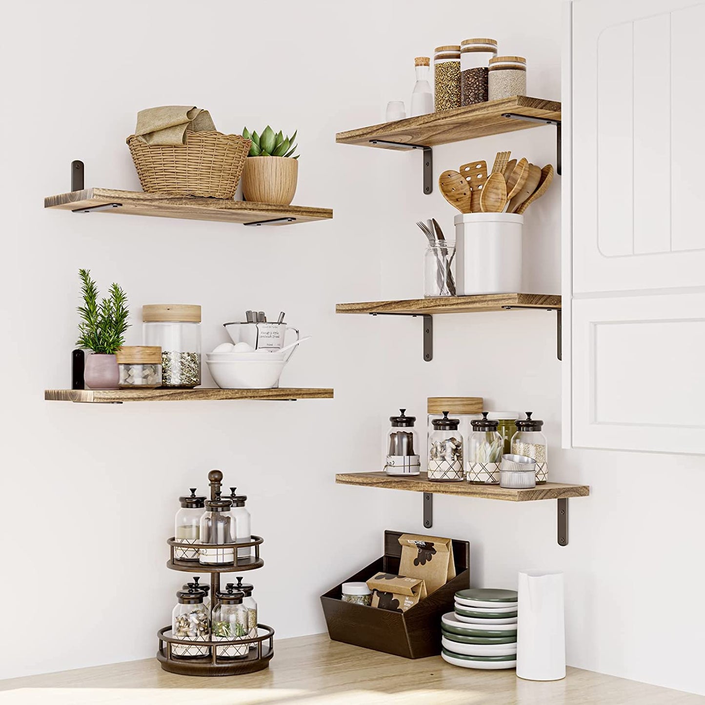 - Mardili Shelves Wood Wall Mounted Shelf | Rustic Shelves Set of 5 -