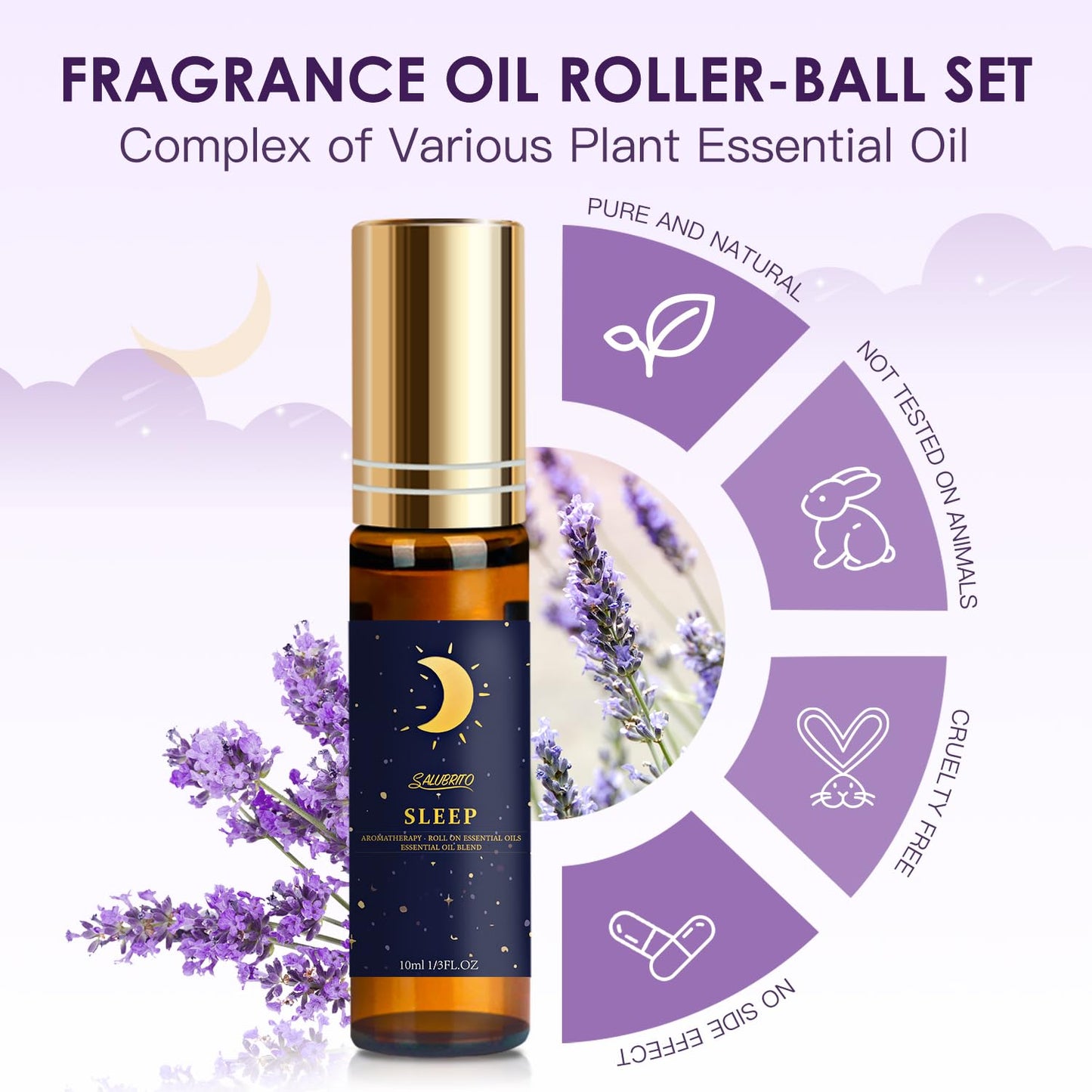 - SALUBRITO Essential Oil Roll On Set | 6x10ml Aromatherapy Oil Roller Ball with Lavender | Relaxation Gift for Women -