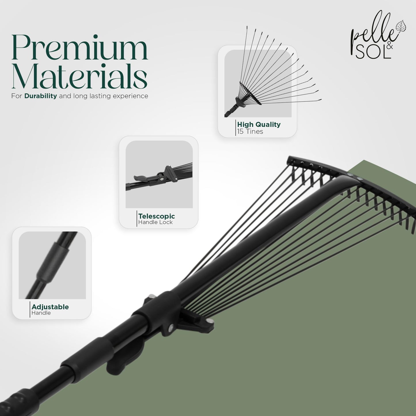 - Pelle & Sol Garden Rake | Rake for Gardening | 38-63 inch Adjustable Soil Rake Artificial Grass Rake | Black -