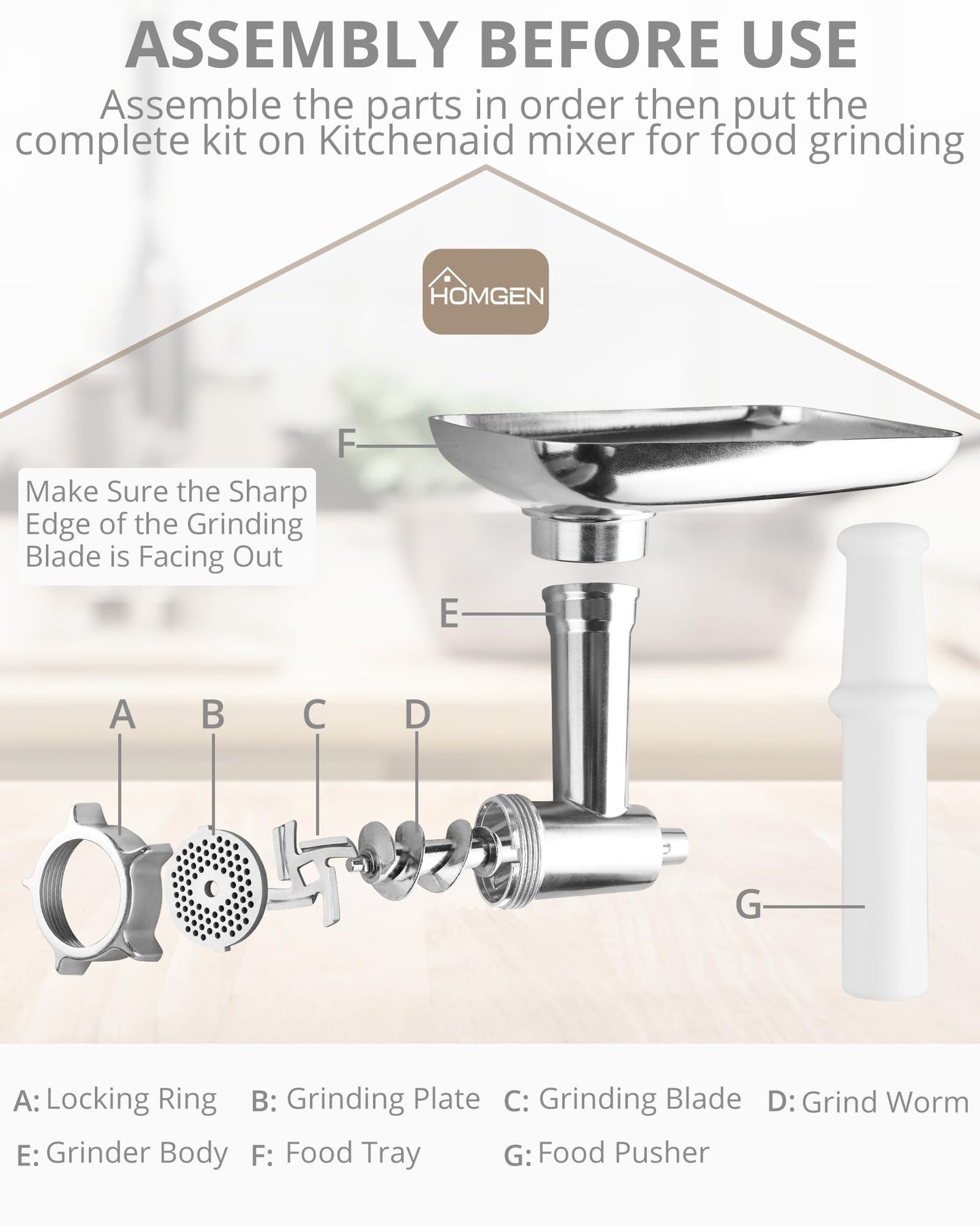 - HOMGEN Meat Grinder Attachment For All Kitchenaid Stand Mixers -