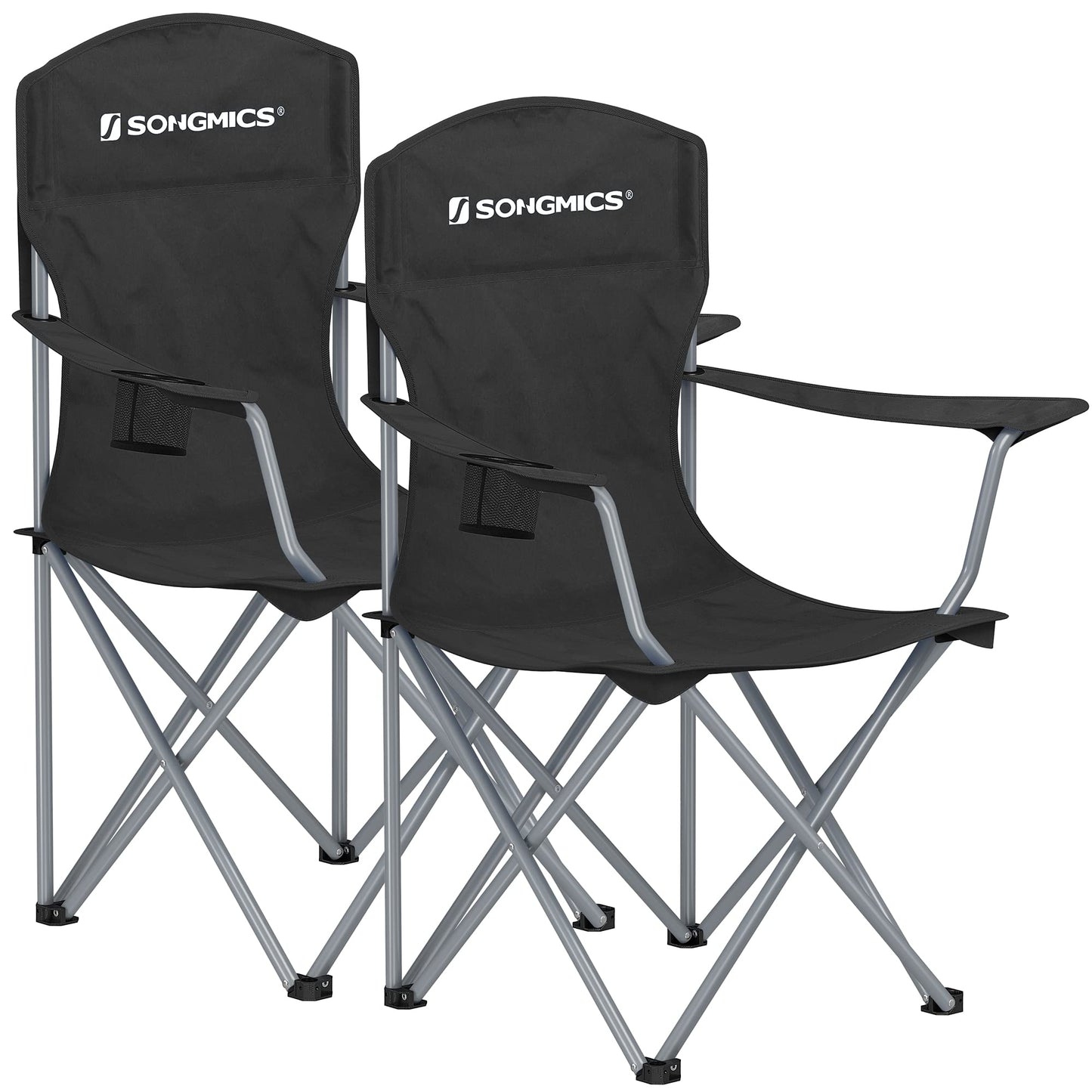 - SONGMICS Set of 2 Folding Camping Chairs | Cup Holder | Heavy Duty Structure | Max. Load Capacity 150 kg | Black -