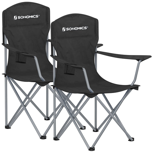 - SONGMICS Set of 2 Folding Camping Chairs | Cup Holder | Heavy Duty Structure | Max. Load Capacity 150 kg | Black -