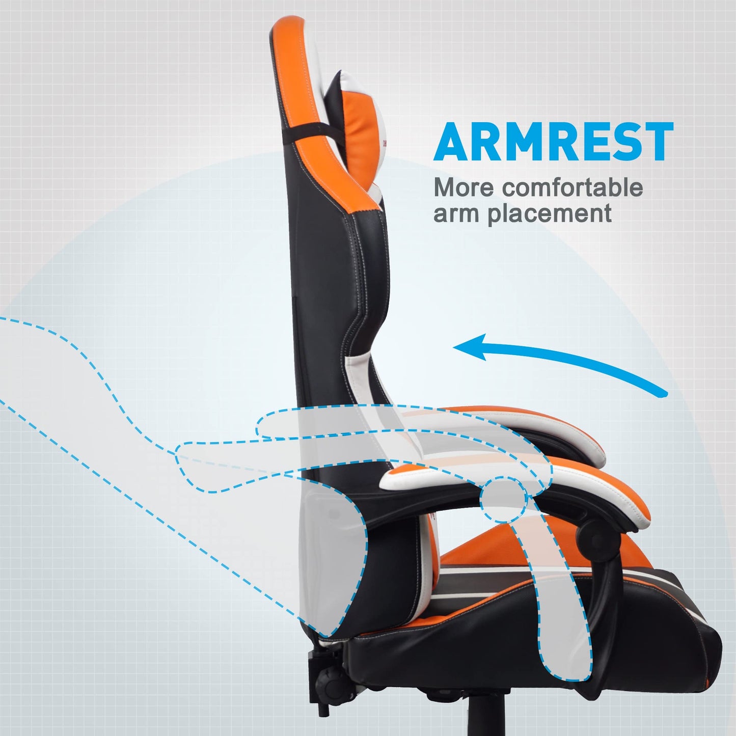 - T-THREE | Ergonomic Leather Gaming Chair | Height Adjustable with Headrest and Lumbar Support | Orange -