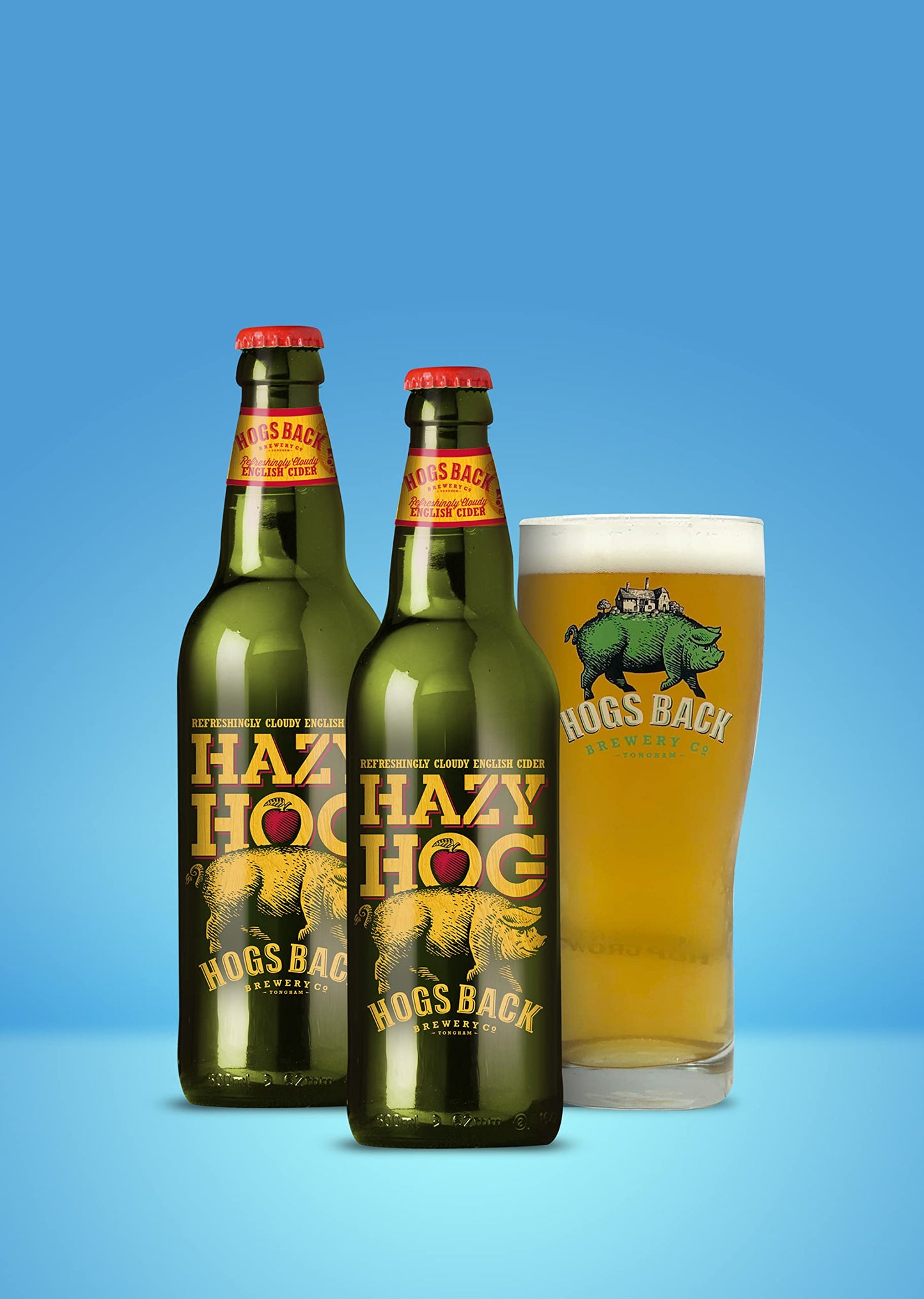 - HOGS BACK BREWERY Bottle Cider Gift Set with Cider Glass | Hazy Hog Cider | 5% | 2 x 500ml Bottles -