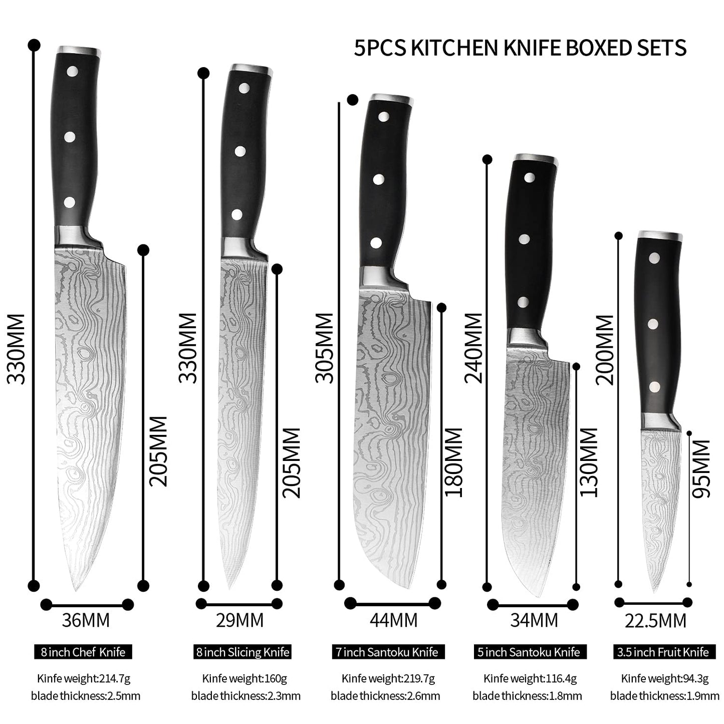 - HUIKAILI Knife Set | 5 Pieces Professional Kitchen Set With Wooden Box -