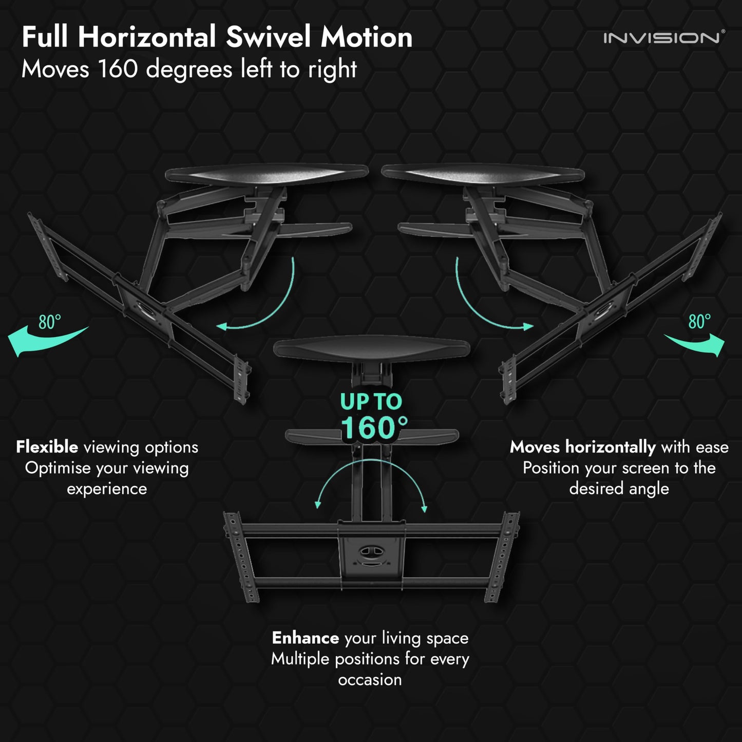 - Invision Ultra Strong TV Wall Bracket Mount Double Arm Tilt & Swivel for 37-75 Inch (94-190.5cm) LED LCD OLED Plasma & Curved Screens -