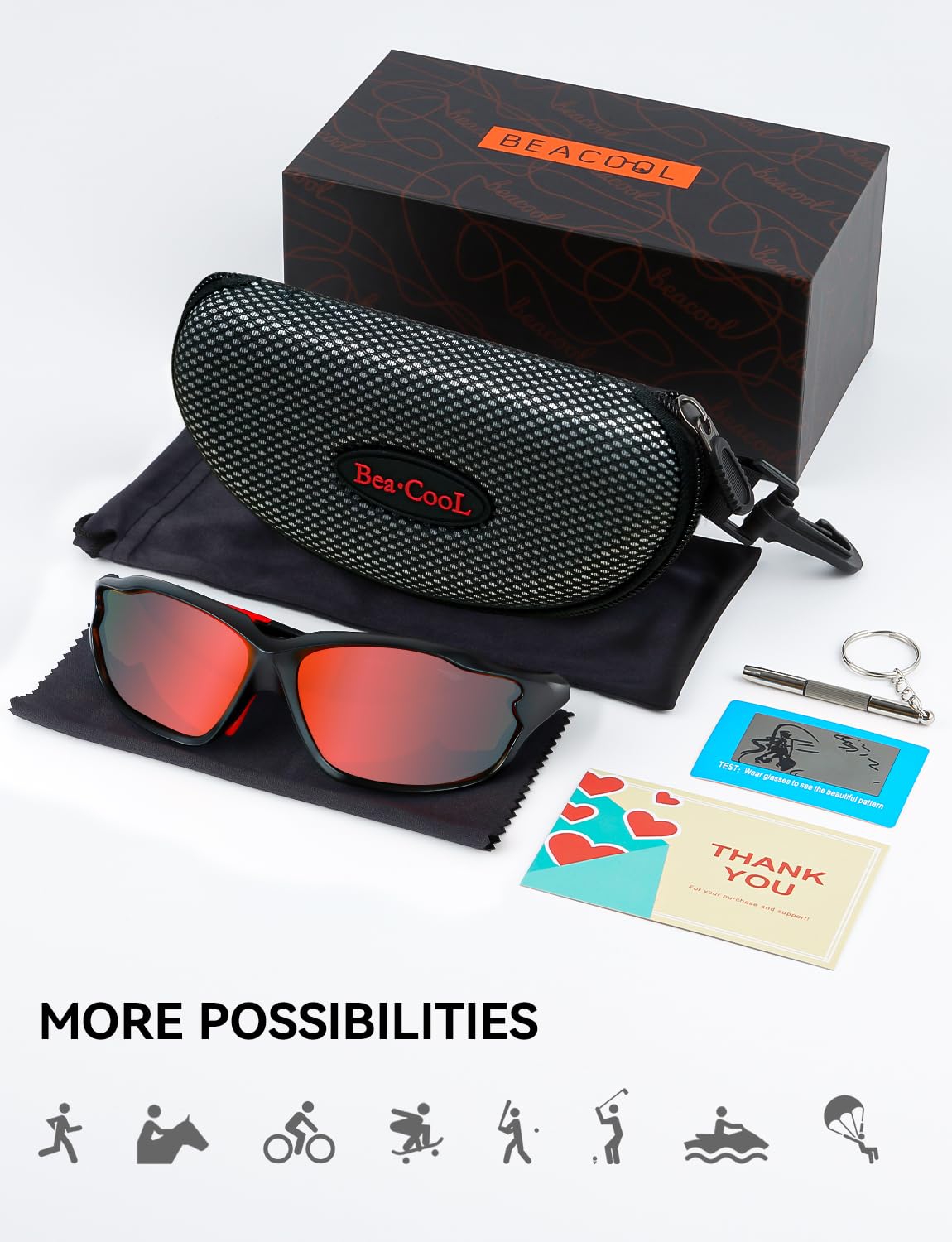 BEACOOLCycling Glasses Polarized Sports Sunglasses for Men Women UV400 Protection Tac Mens Sunglasses For Softball Fishing Baseball Running Golf (BlackRed)