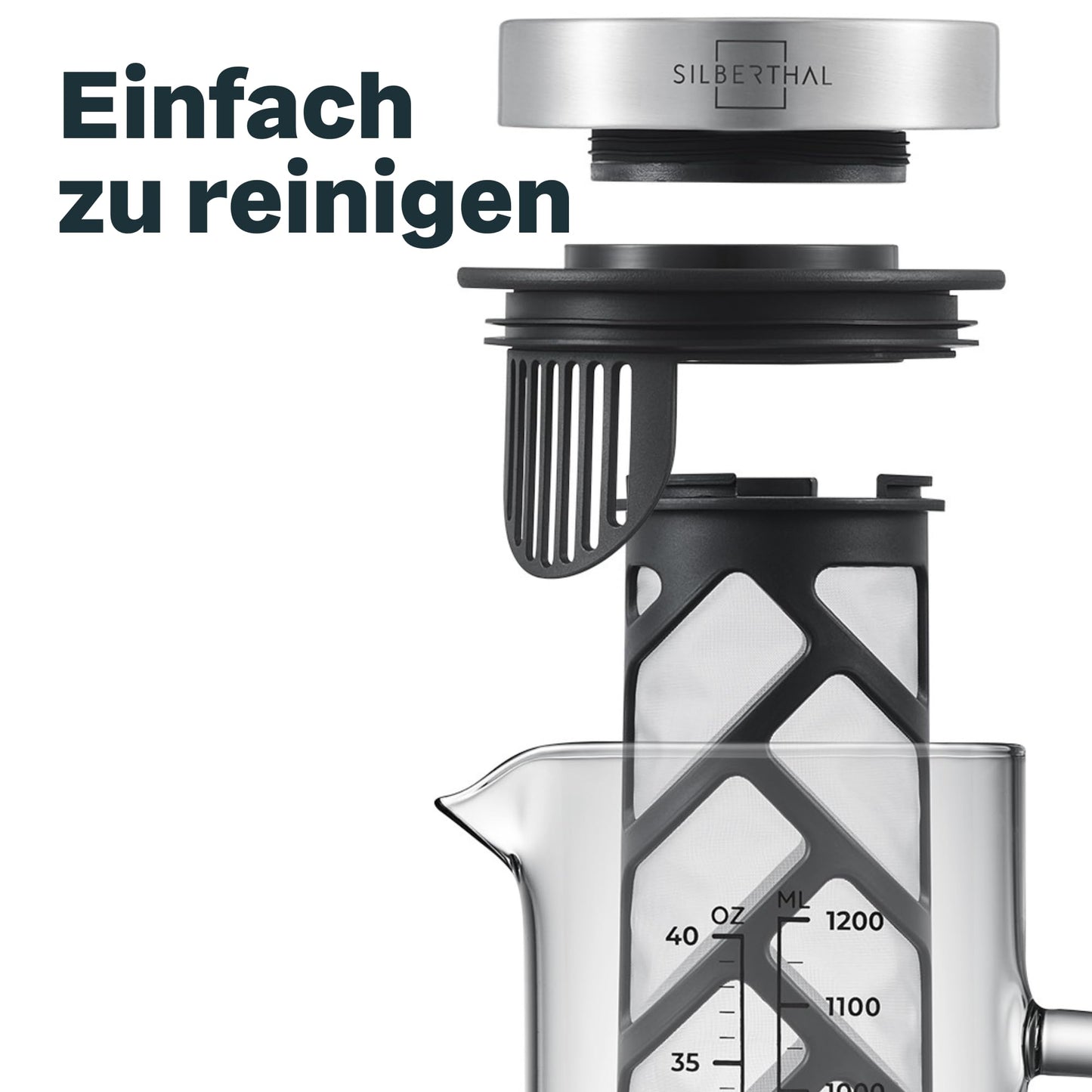 - SILBERTHAL Cold Brew Coffee Maker  | Glass & Stainless Steel | Long Insert For Iced Coffee & Tea -