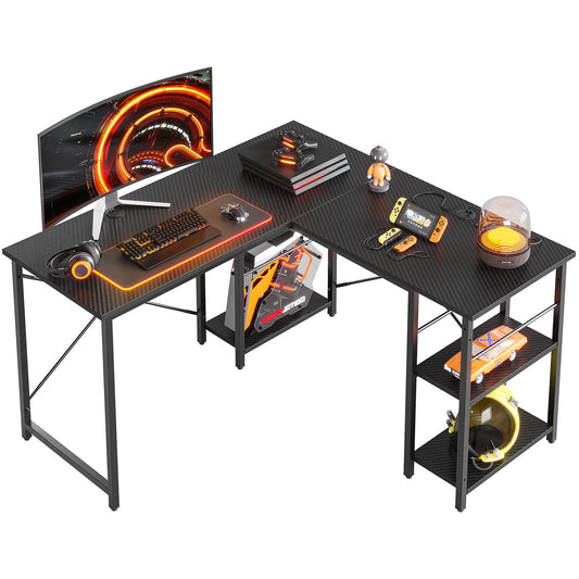Bestier 192CM Reversible L Shaped Desk with Shelves 120CM Industrial Corner Desk Long Stable Computer Workstation with 2 Cable Holes