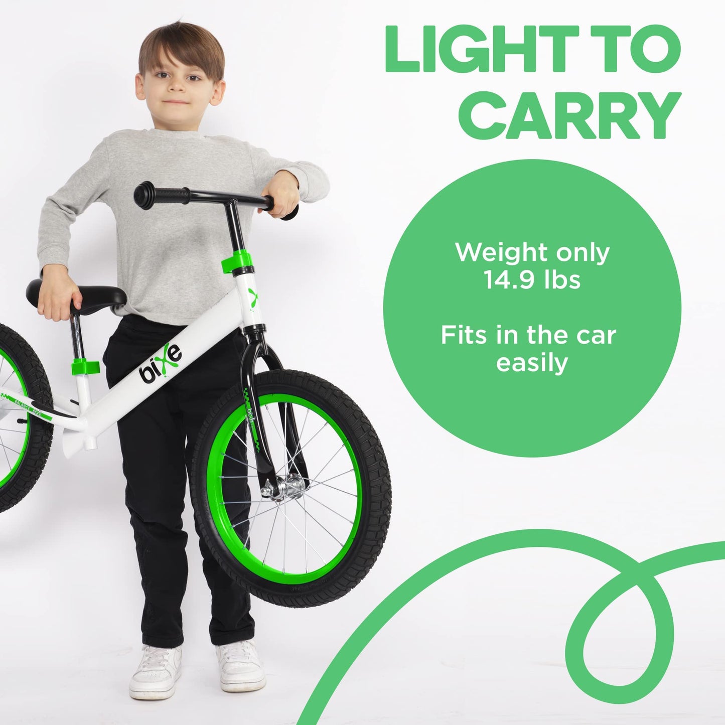 Bixe Aluminum Balance Bike for 5-9 Year Old Toddlers - 16 inch or 40.6 cm Wheels - No Pedal Kids' Training Bikes - Lightweight Bicycle for 5+ Boy or Girl - Green