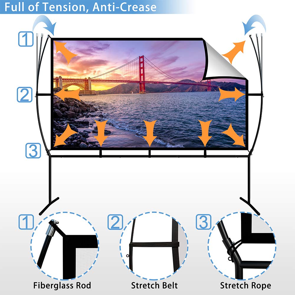 - Projector Screen with Stand Foldable Portable Movie Screen 100 Inch(16:9) | HD 4K Double Sided Projection Screen -