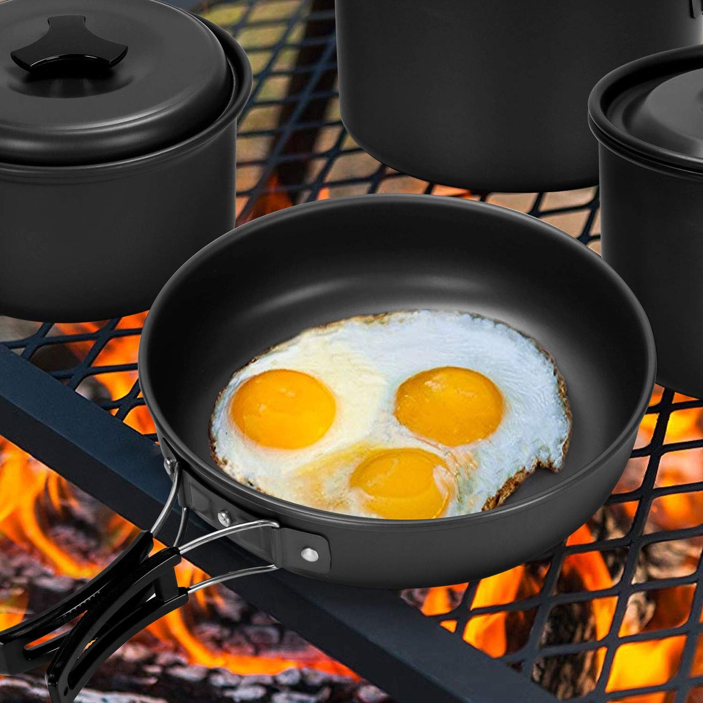 - Odoland Camping Cookware Kit for 4 People | Non-Stick -