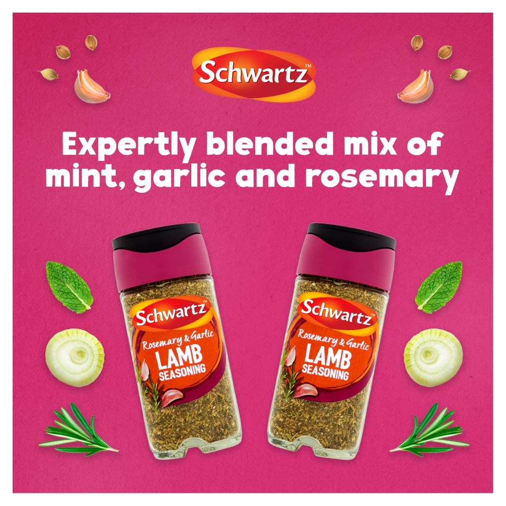 - Schwartz Rosemary and Garlic Lamb Seasoning 38 G | Jar | Pack of 6 | Expertly Blended Mix of Mint, Garlic & Rosemary | Perfect for Lamb, Soups, Salads & Stuffing -