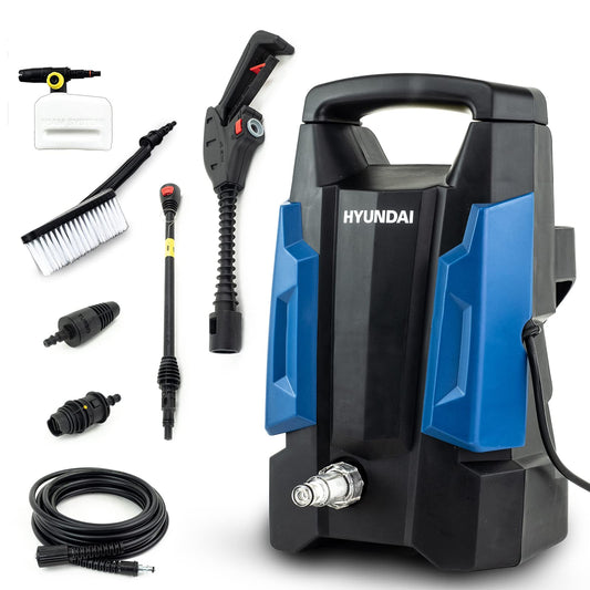 - Hyundai 1700W 1740psi / 120Bar Electric Pressure Washer | Ultra-quick 5.5L/min flow rate  | Extra-long 6m hose Jet Washer -