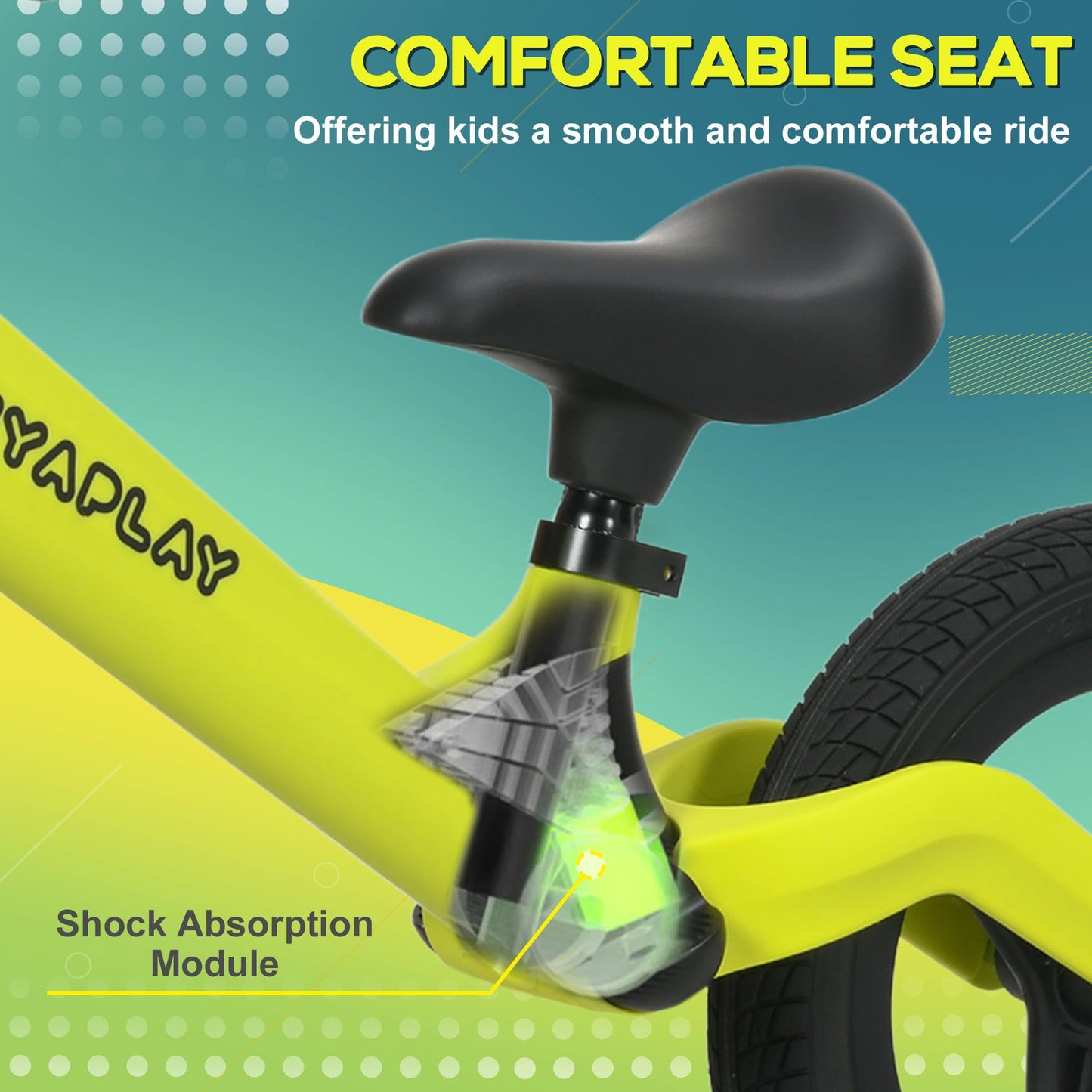 AIYAPLAY 12" Balance Bike with Adjustable Seat and Handlebar Training Bike with PU Wheels for Kids and Toddlers 2.5 to 5 Years Green