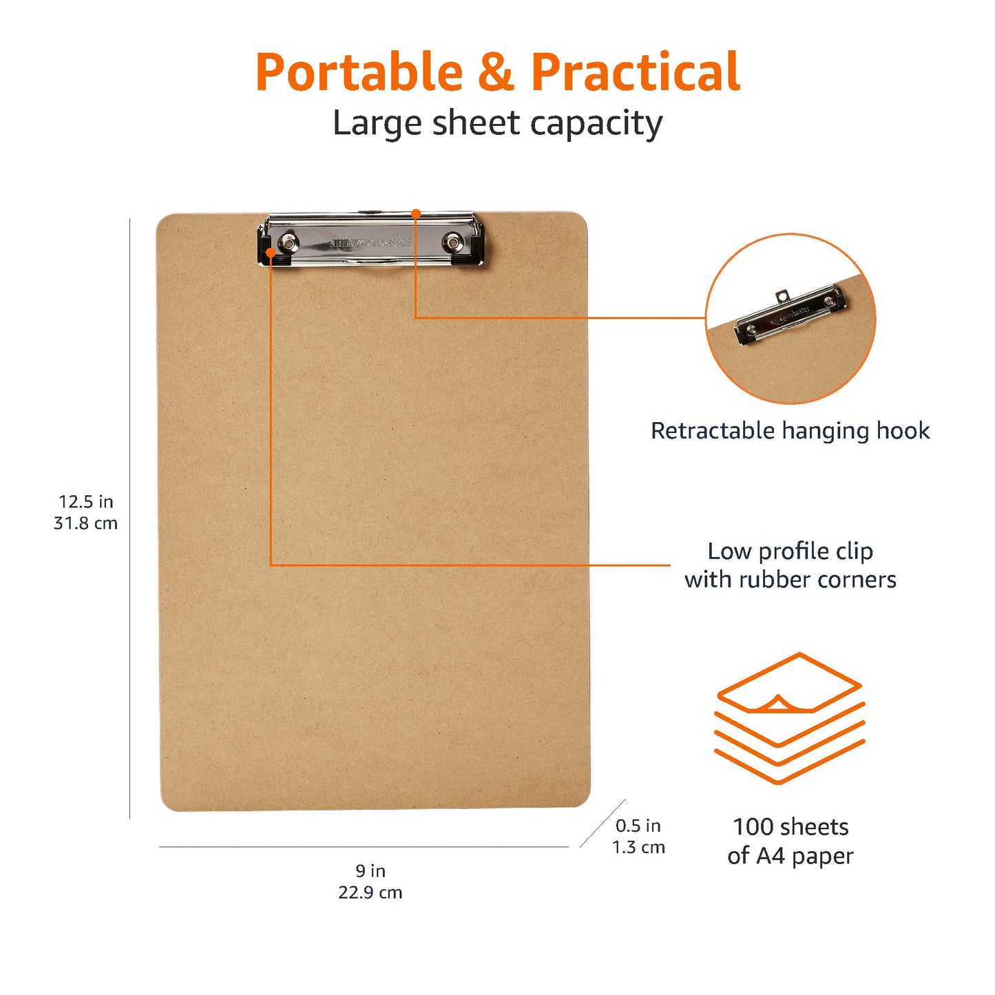 Amazon Basics Hardboard Clipboard - 6-Pack, Brown